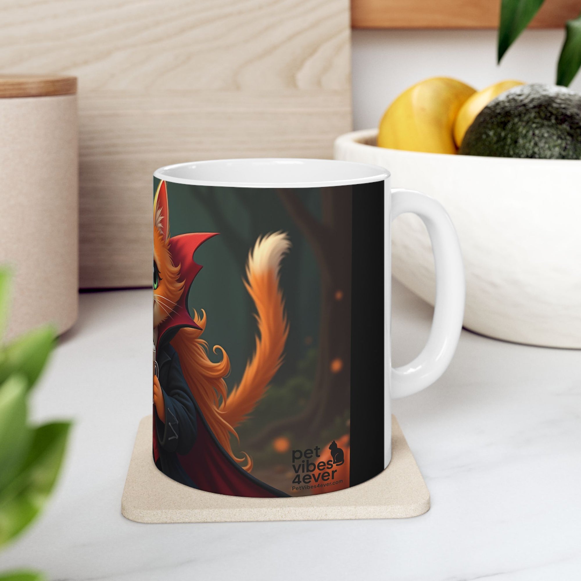 Spooky Cat Ceramic Mug, Halloween Gift, Cute Cat Lover's Mug, Whimsical Coffee Cup, Unique Cat Decor