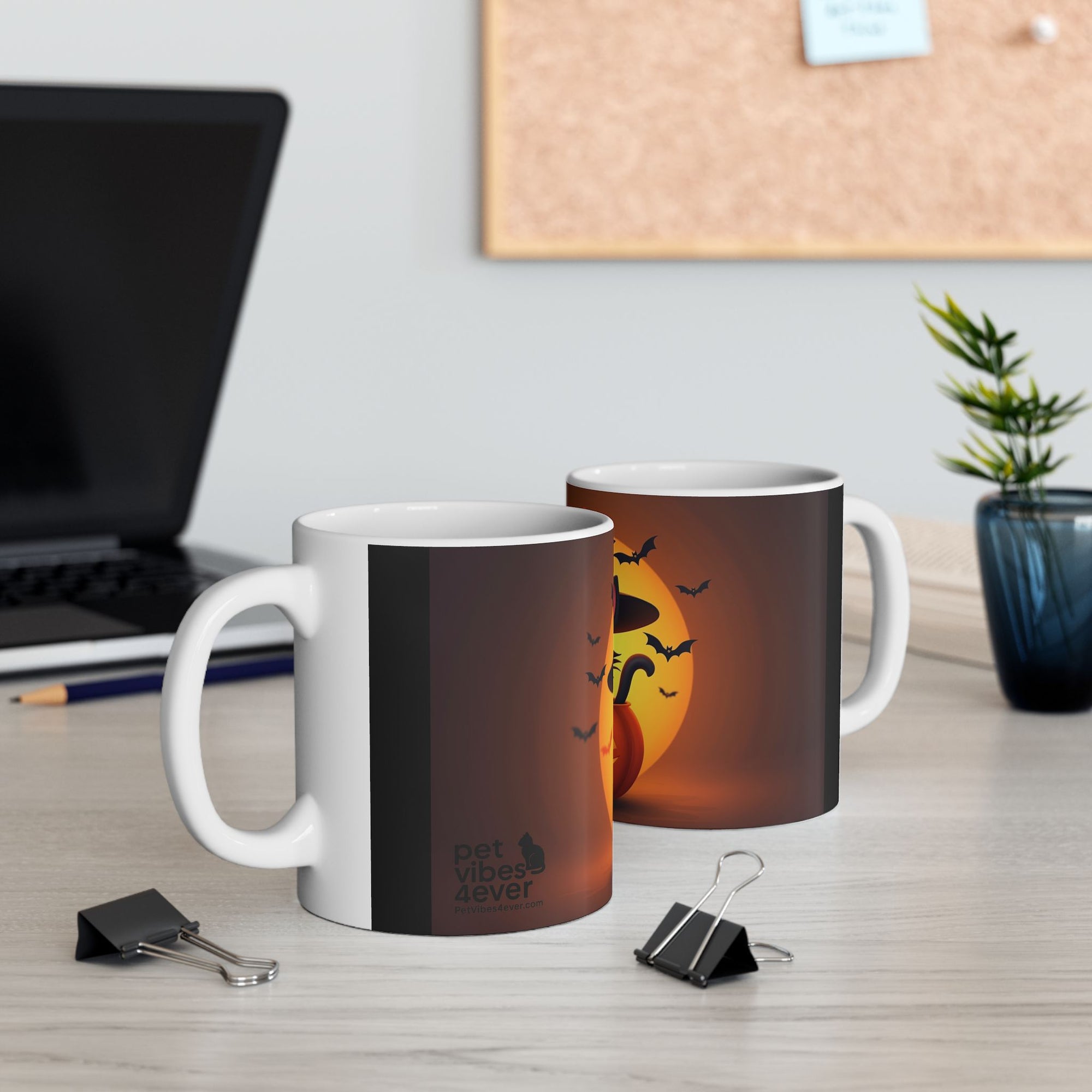 Halloween Cat Ceramic Mug, Cute Black Cat Mug, Pumpkin Mug, Spooky Drinkware, Fall Coffee Cup