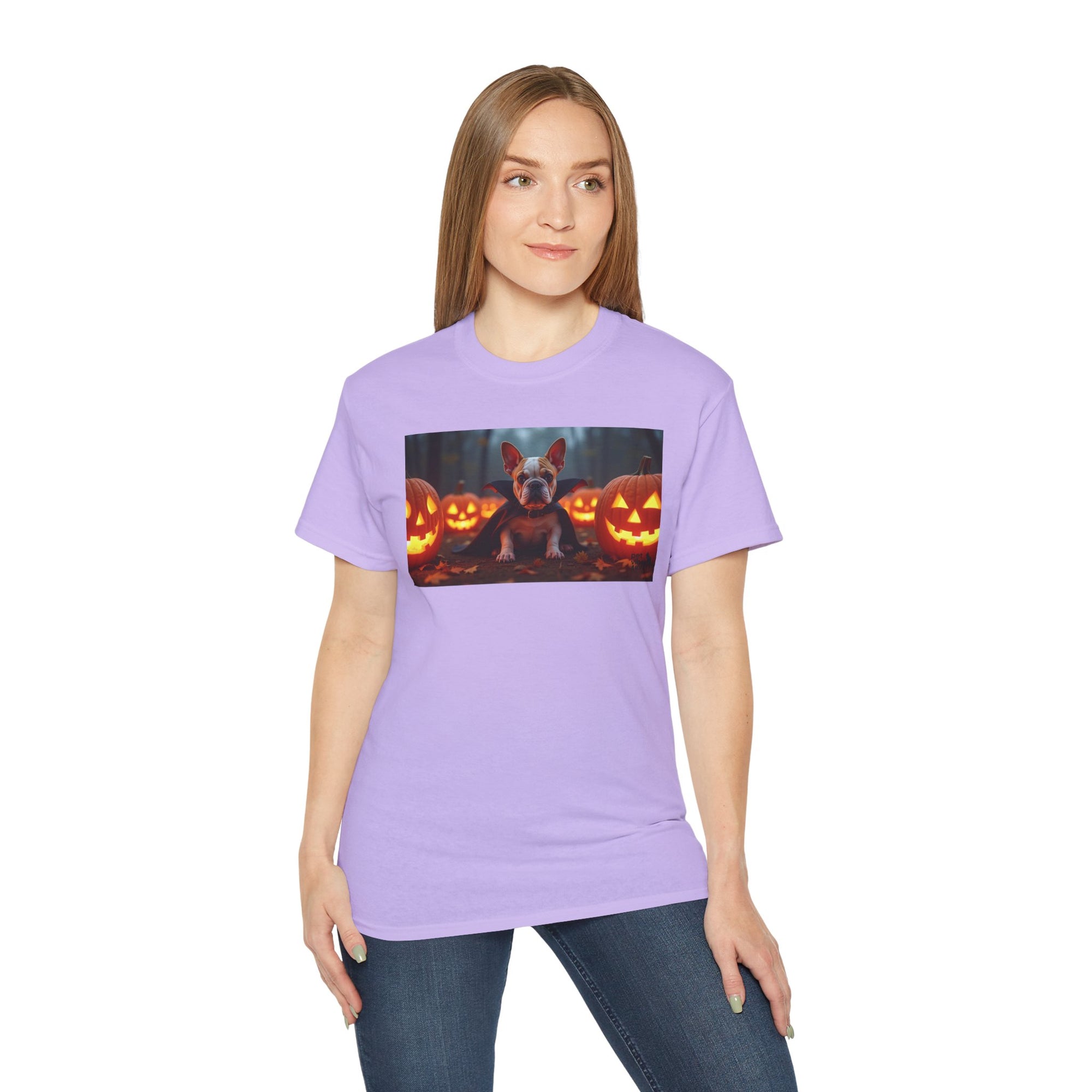Halloween Dog Graphic Tee, Pumpkin Shirt, Fall Apparel, Casual Wear for Pet Lovers, Unisex Halloween T-Shirt