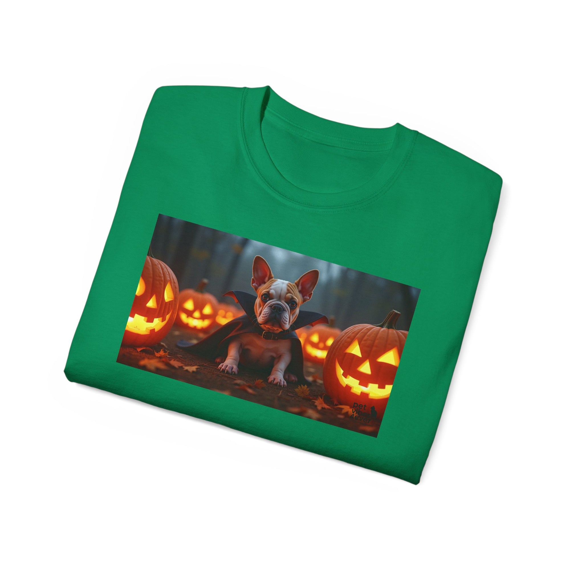 Halloween Dog Graphic Tee, Pumpkin Shirt, Fall Apparel, Casual Wear for Pet Lovers, Unisex Halloween T-Shirt