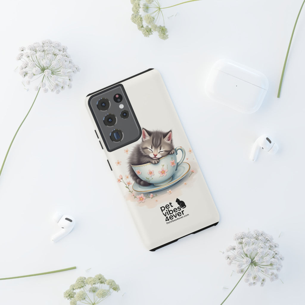 Cute Cat Phone Case, Pet Lover Gift, Soft Kitty Design, Floral Tech Accessory, Unique Animal Case, iPhone Cover, Birthday Present