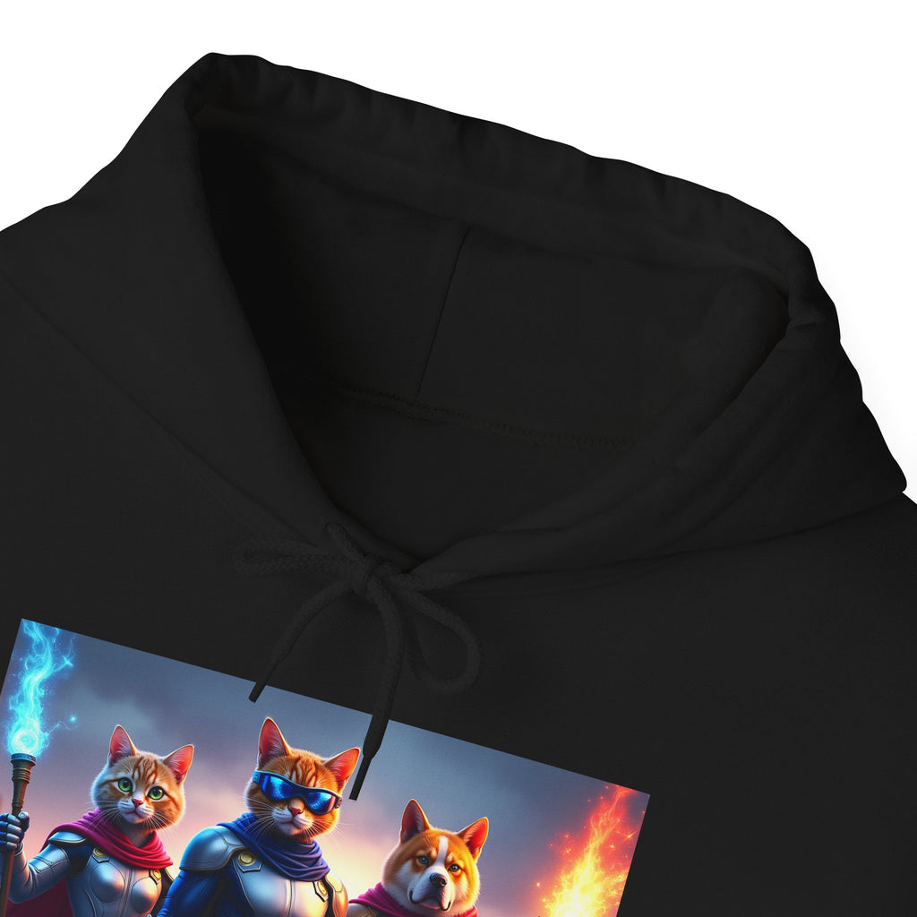 Epic Feline Warriors Hoodie | Unisex Heavy Blend™ Hooded Sweatshirt | Cosplay, Gift, Cat Lover, Graphic Tee, Casual Wear