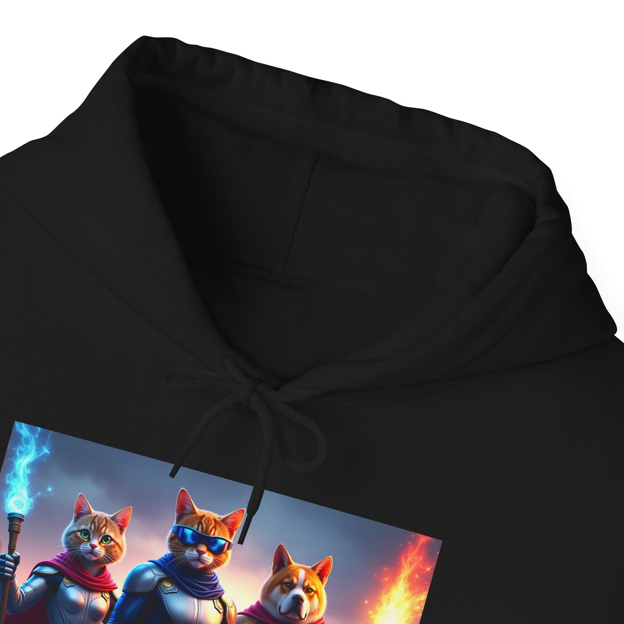 Epic Feline Warriors Hoodie | Unisex Heavy Blend™ Hooded Sweatshirt | Cosplay, Gift, Cat Lover, Graphic Tee, Casual Wear