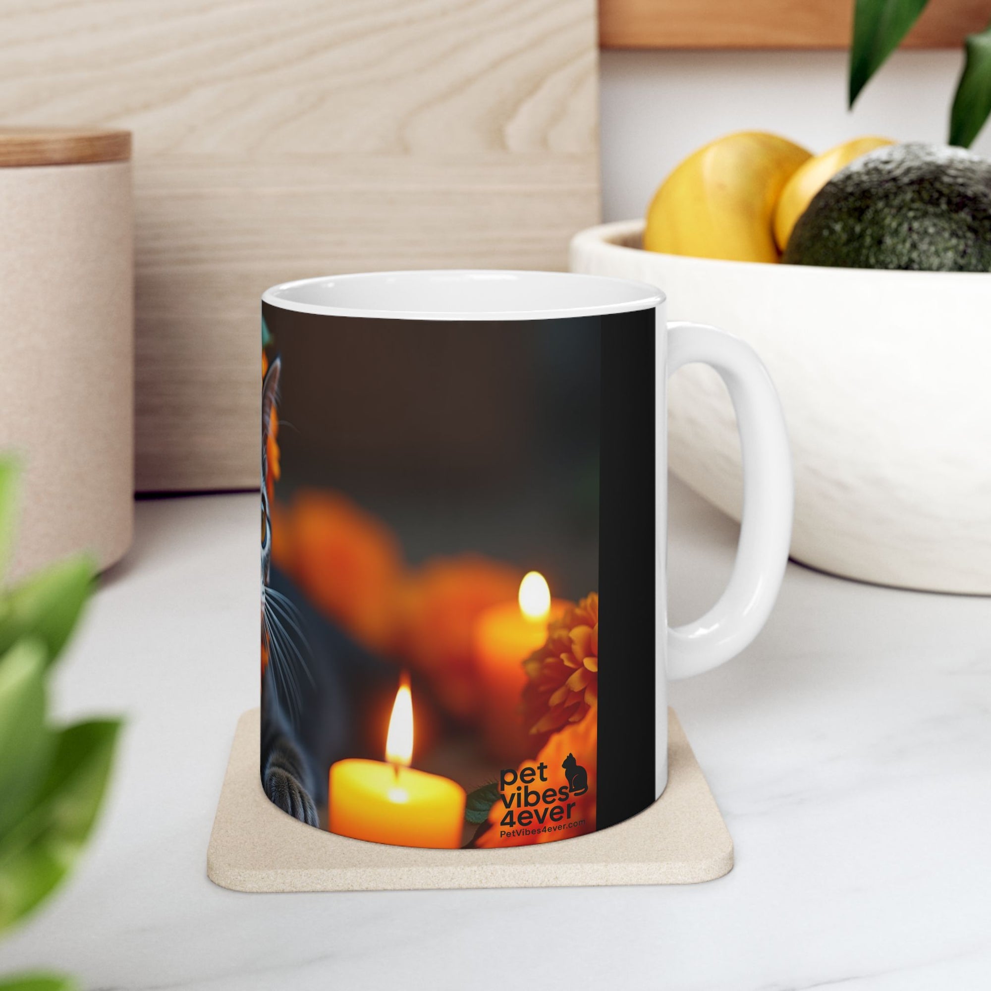 Whimsical Cat Ceramic Mug - Perfect Gift for Cat Lovers, Halloween Decor, Cozy Coffee Cup, Tea Mug, Floral Design
