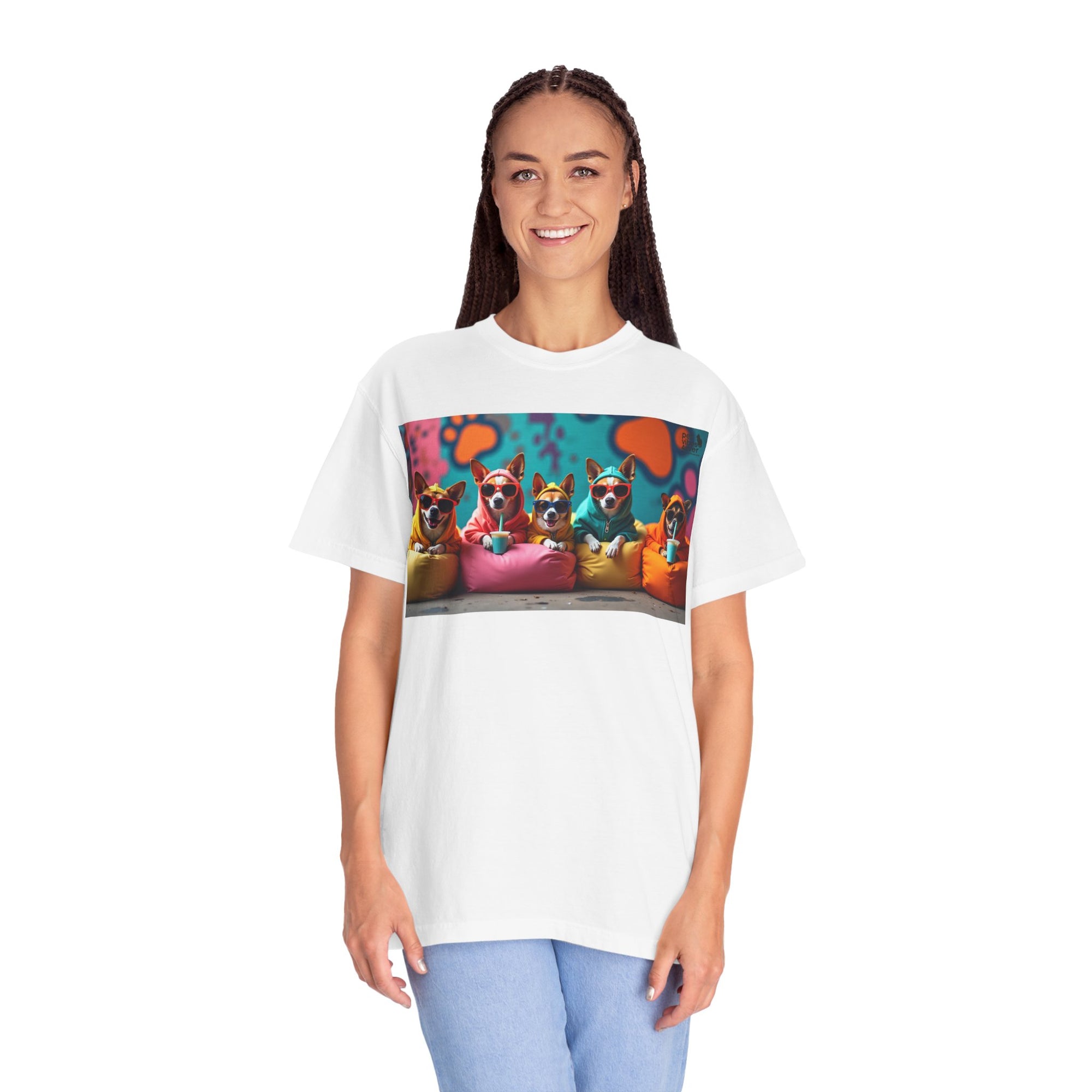 Playful Dog-Themed Unisex Garment-Dyed T-shirt, Pet Lover Gift, Casual Wear, Birthday Party Tee, Colorful Animal Art