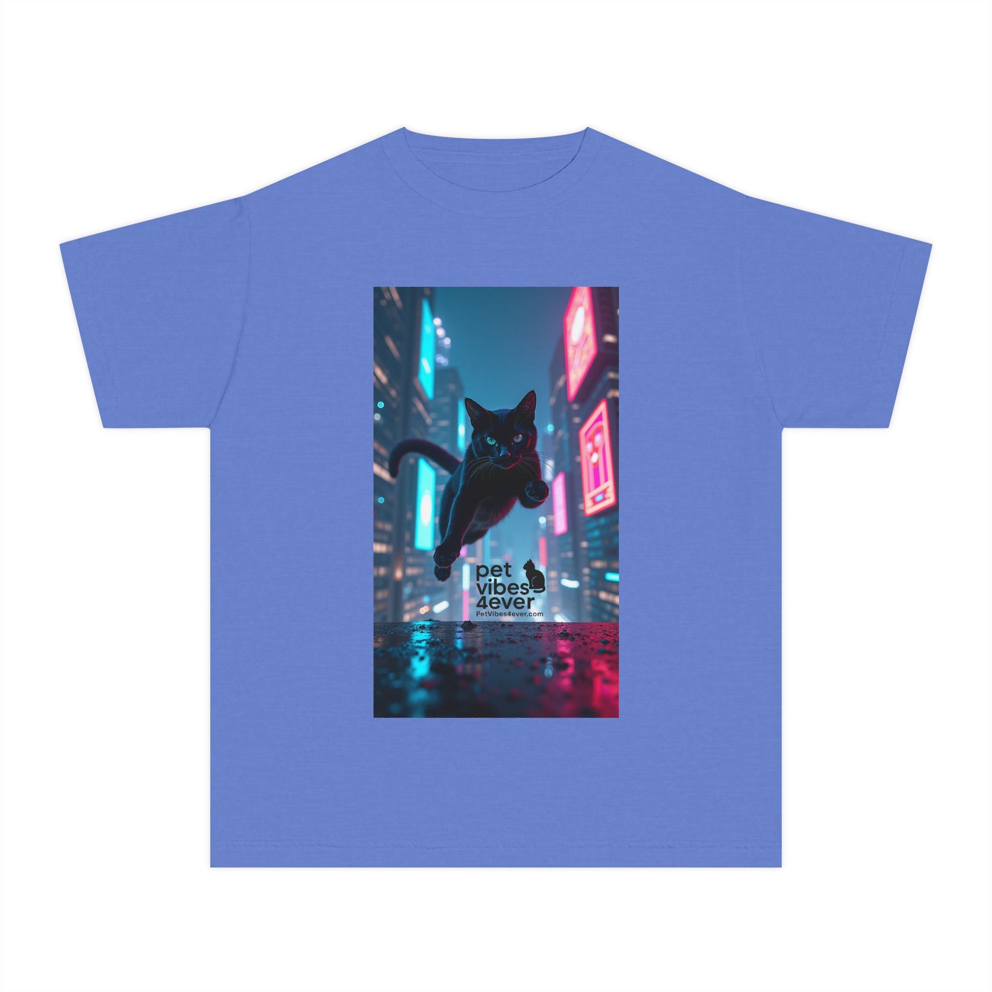 Youth Cat Vibes Tee, Cool Graphic Youth T-Shirt, Stylish Cat Shirt, Perfect for Pet Lovers, Casual Wear, Birthday Gift