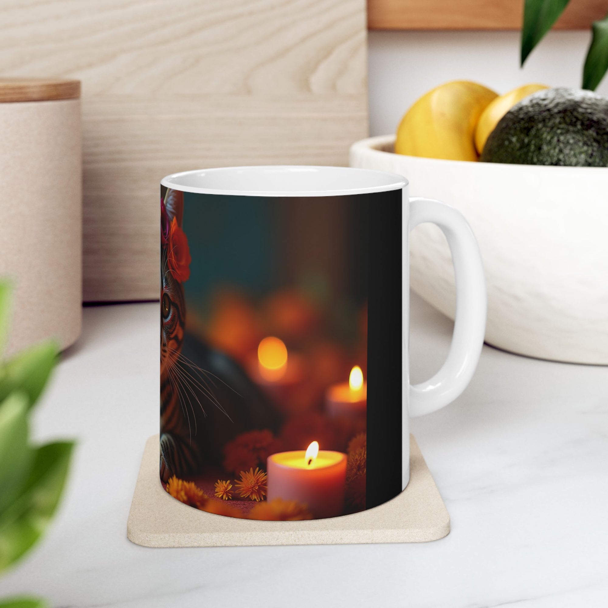Whimsical Cat Floral Mug | Ceramic Tea Cup | Perfect Gift for Cat Lovers, Cozy Home Decor, Birthday, Cat-Themed Party