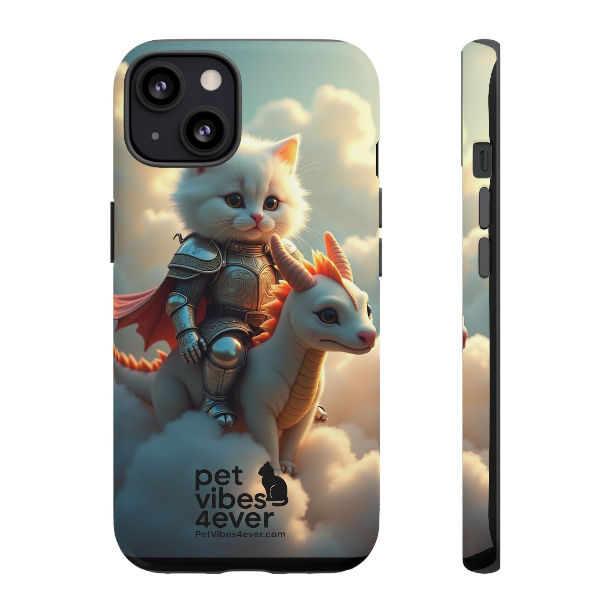 Pet Vibes Phone Case, Cute Cat and Dragon Design, Tough Phone Cover, Gift for Animal Lovers, Unique Pet Themed Accessory