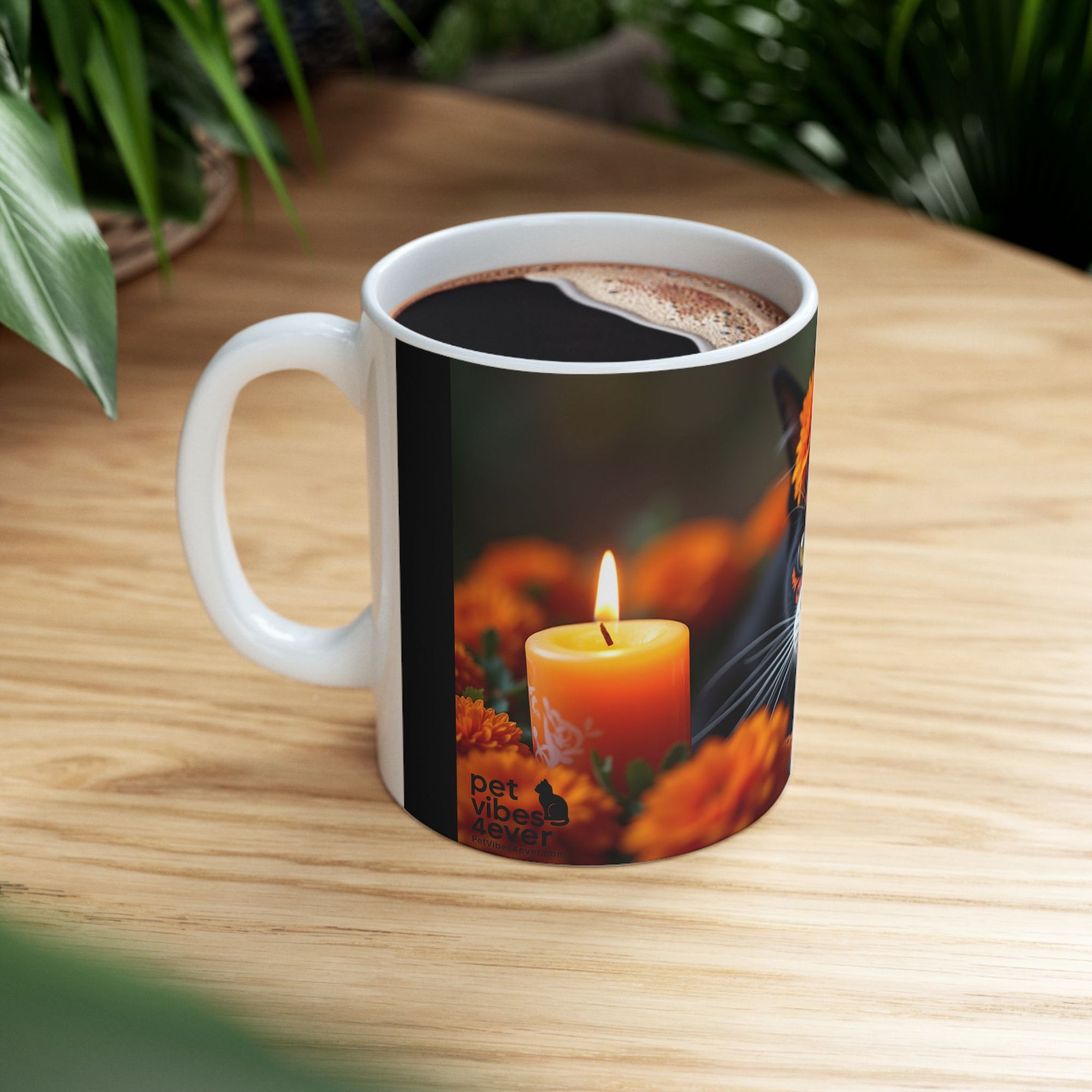 Cat Floral Ceramic Mug, Cute Cat Mug, Gift for Cat Lovers, Coffee Mug, Animal Lover's Gift