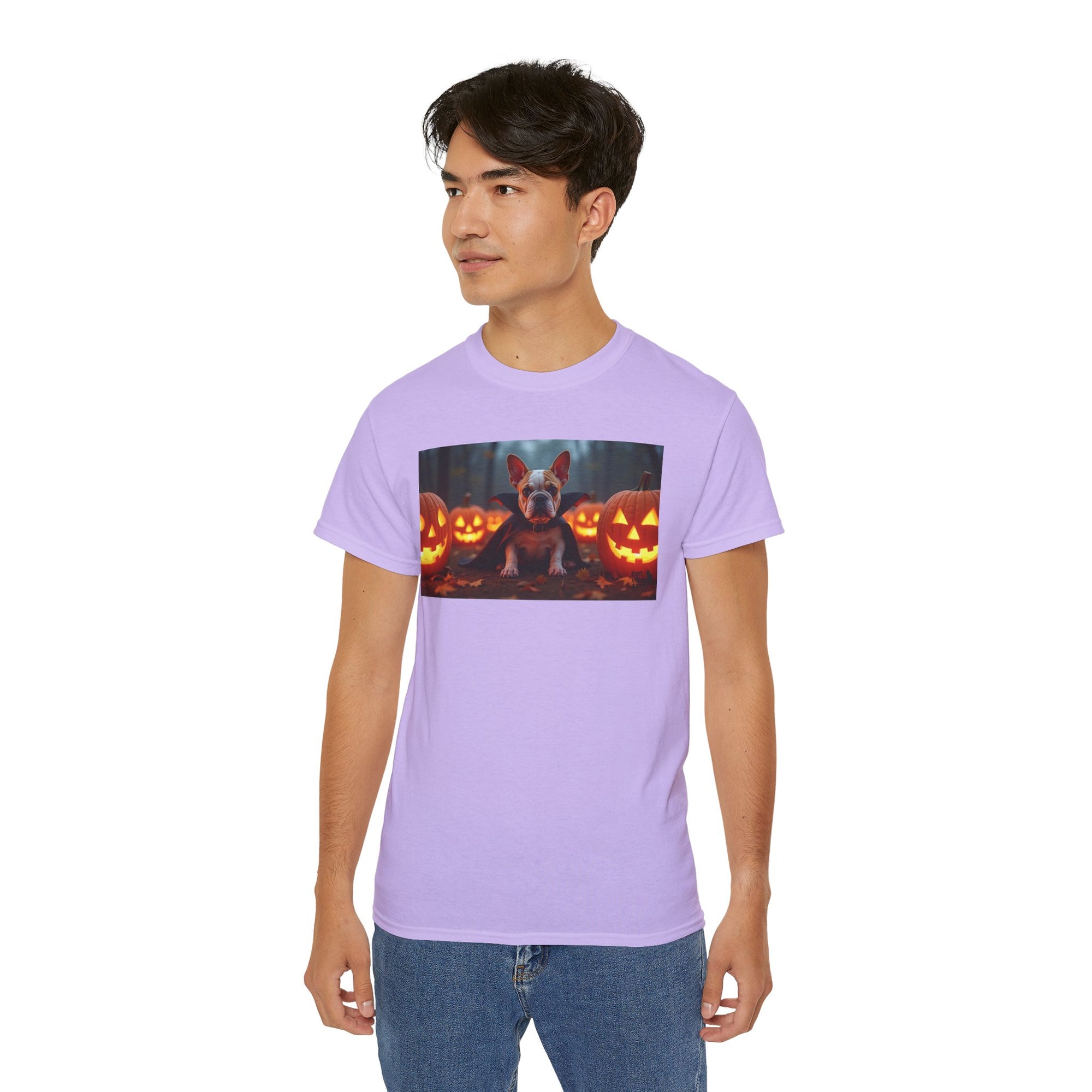 Halloween Dog Graphic Tee, Pumpkin Shirt, Fall Apparel, Casual Wear for Pet Lovers, Unisex Halloween T-Shirt