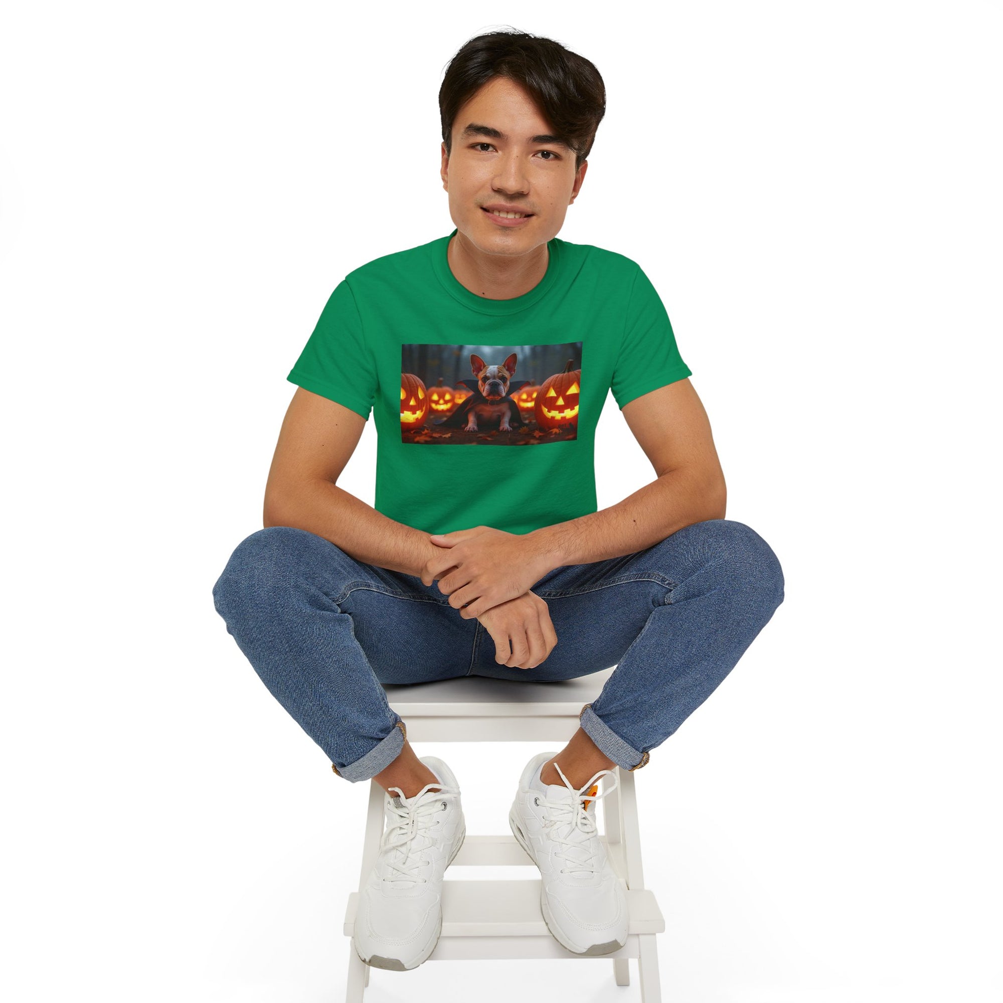 Halloween Dog Graphic Tee, Pumpkin Shirt, Fall Apparel, Casual Wear for Pet Lovers, Unisex Halloween T-Shirt