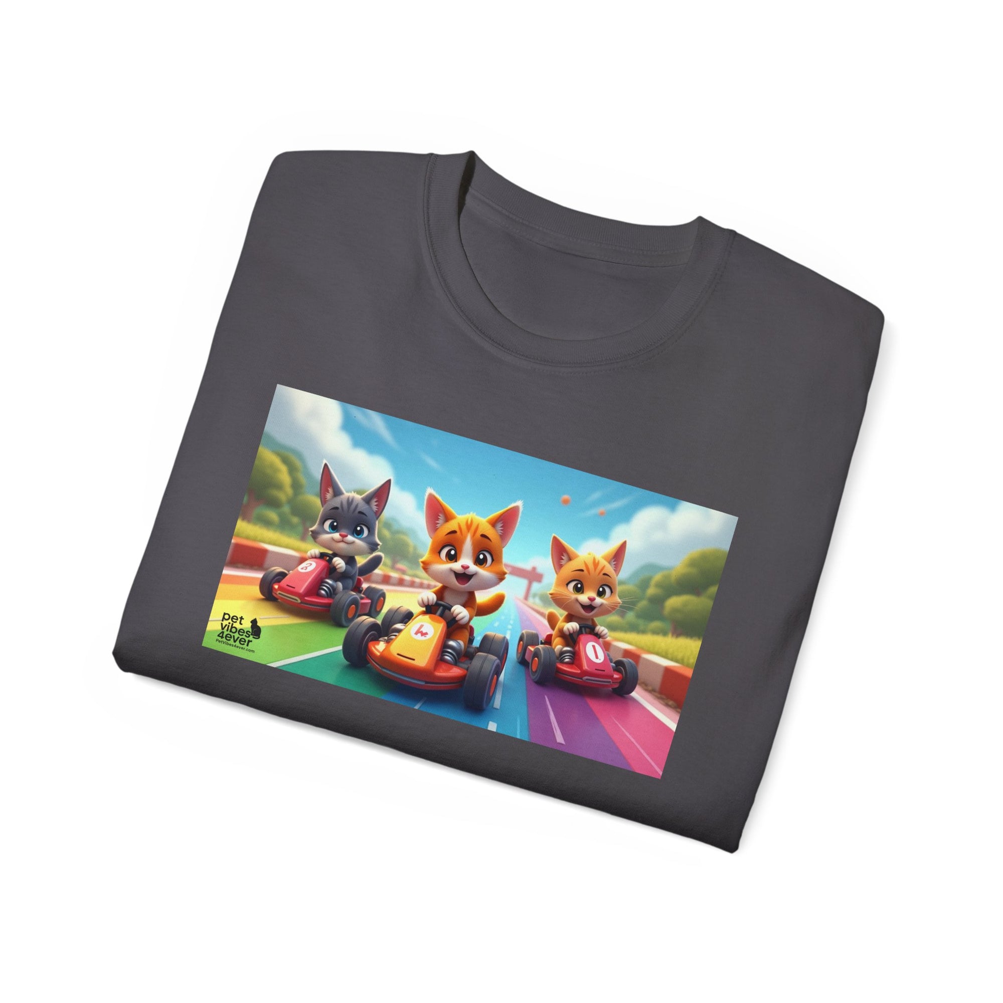 Cartoon Racing Friends Unisex Tee, Fun Gift for Gamers, Kid-Approved Style, Birthday Present, Family Game Night Apparel
