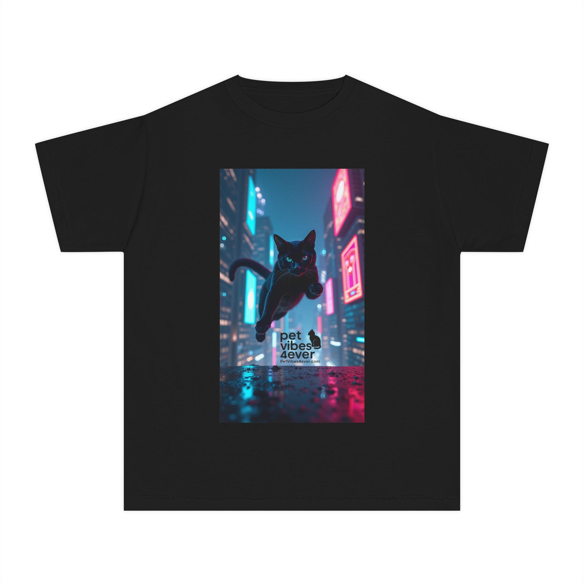 Youth Cat Vibes Tee, Cool Graphic Youth T-Shirt, Stylish Cat Shirt, Perfect for Pet Lovers, Casual Wear, Birthday Gift