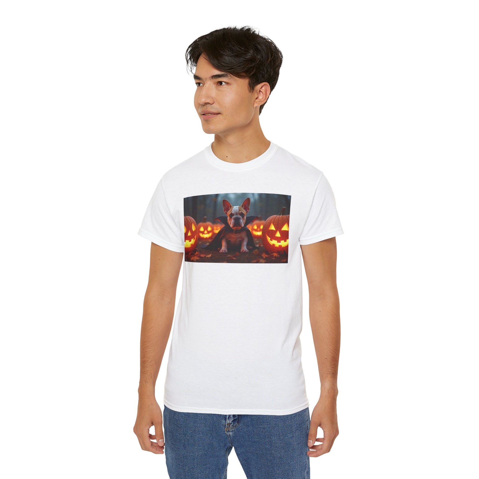 Halloween Dog Graphic Tee, Pumpkin Shirt, Fall Apparel, Casual Wear for Pet Lovers, Unisex Halloween T-Shirt