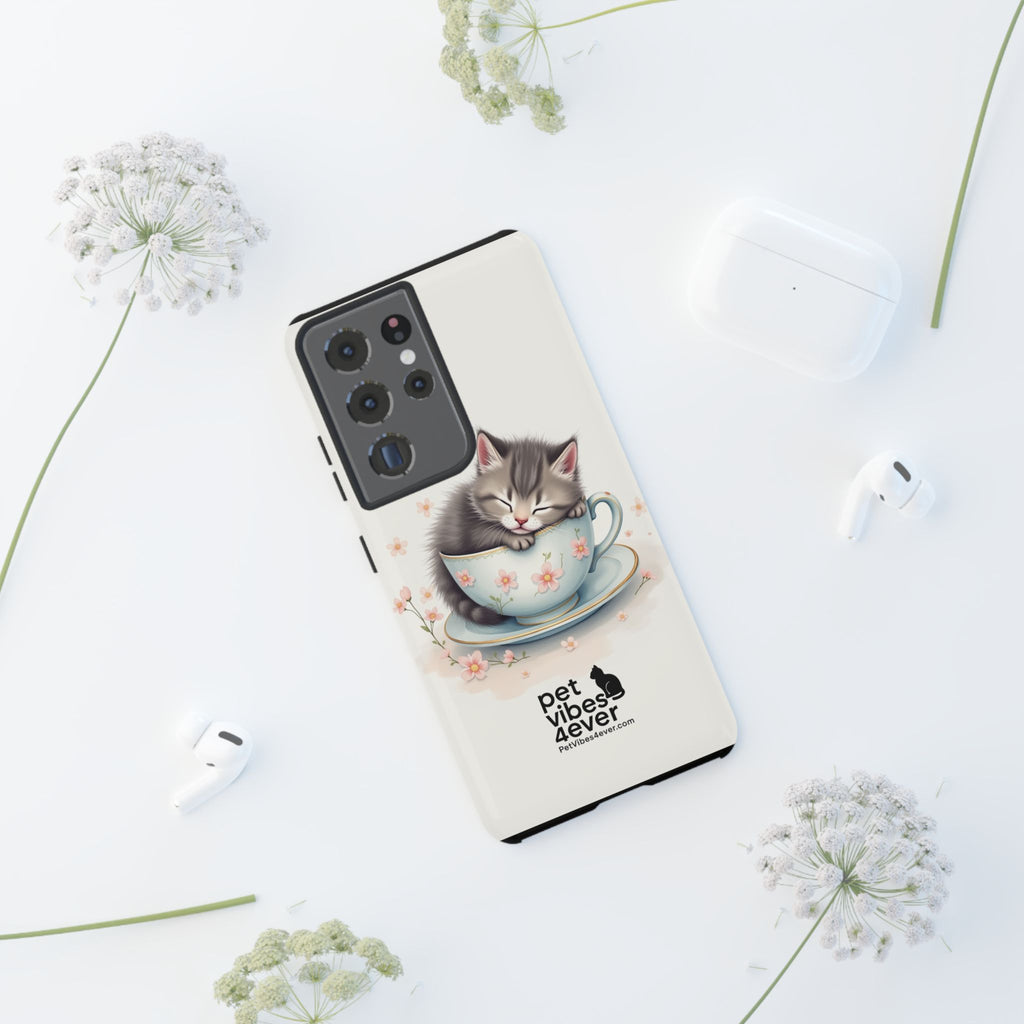 Cute Cat Phone Case, Pet Lover Gift, Soft Kitty Design, Floral Tech Accessory, Unique Animal Case, iPhone Cover, Birthday Present