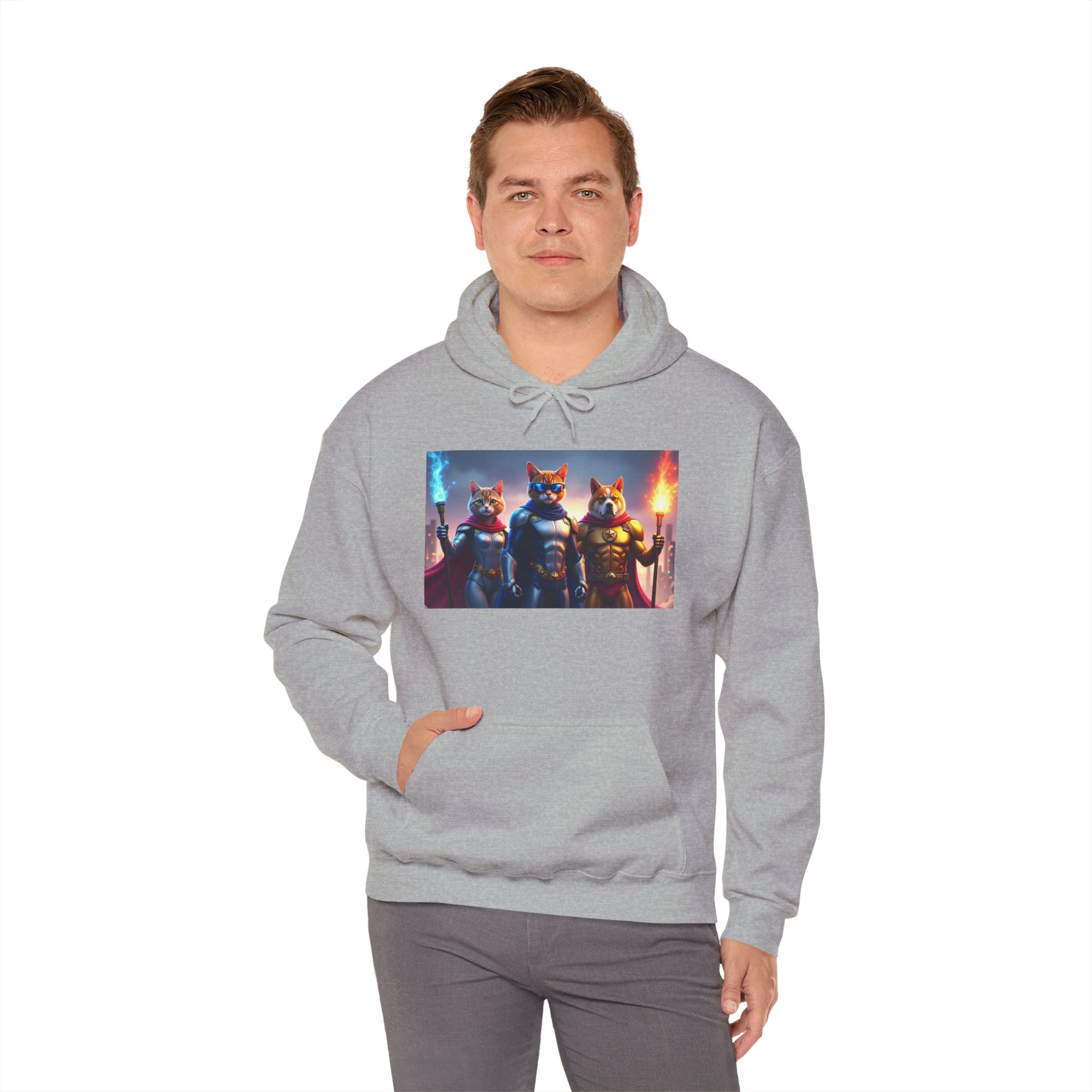 Epic Feline Warriors Hoodie | Unisex Heavy Blend™ Hooded Sweatshirt | Cosplay, Gift, Cat Lover, Graphic Tee, Casual Wear