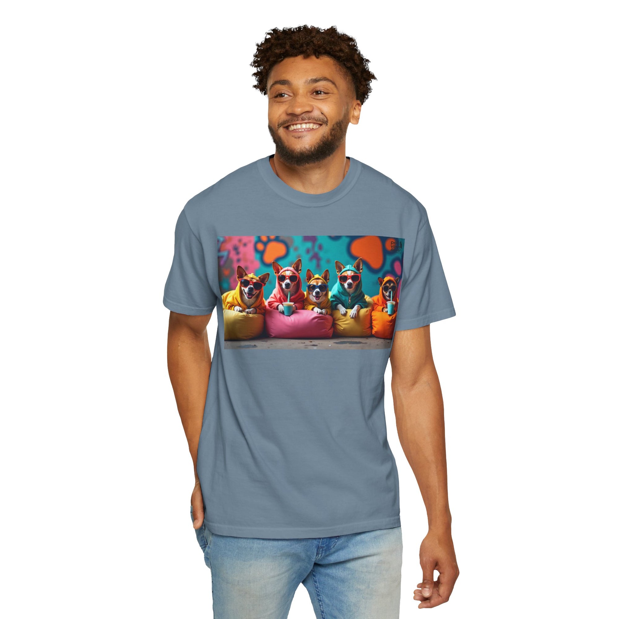 Playful Dog-Themed Unisex Garment-Dyed T-shirt, Pet Lover Gift, Casual Wear, Birthday Party Tee, Colorful Animal Art