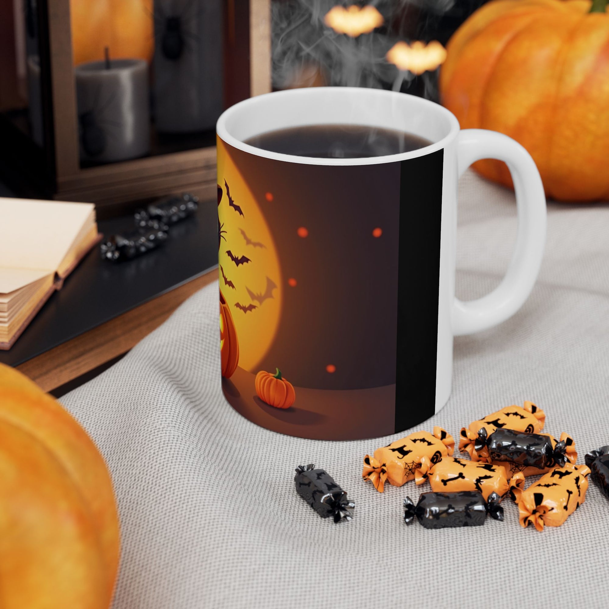 Halloween Cat Ceramic Mug - Cute Black Cat, Pumpkin Design, Coffee Mug, Halloween Decor, Cat Lover Gift, Spooky Season