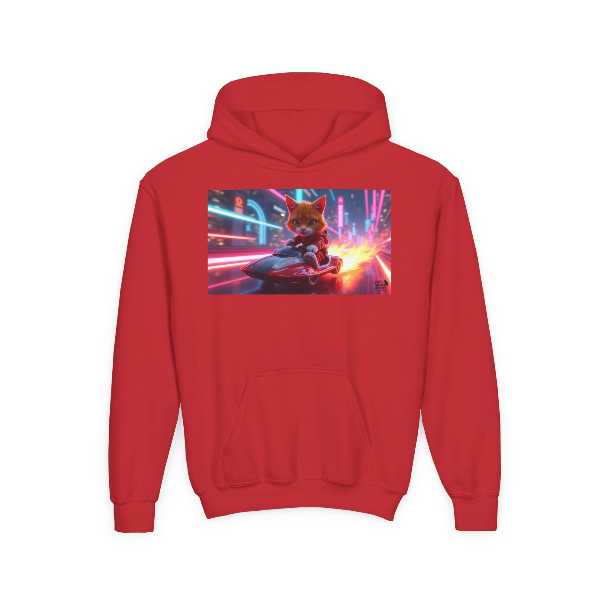 Youth Heavy Blend Hooded Sweatshirt with Cool Cat Design, Perfect for Comics Lovers, Gaming Gear, Birthday Gifts, Casual Wear, Holidays