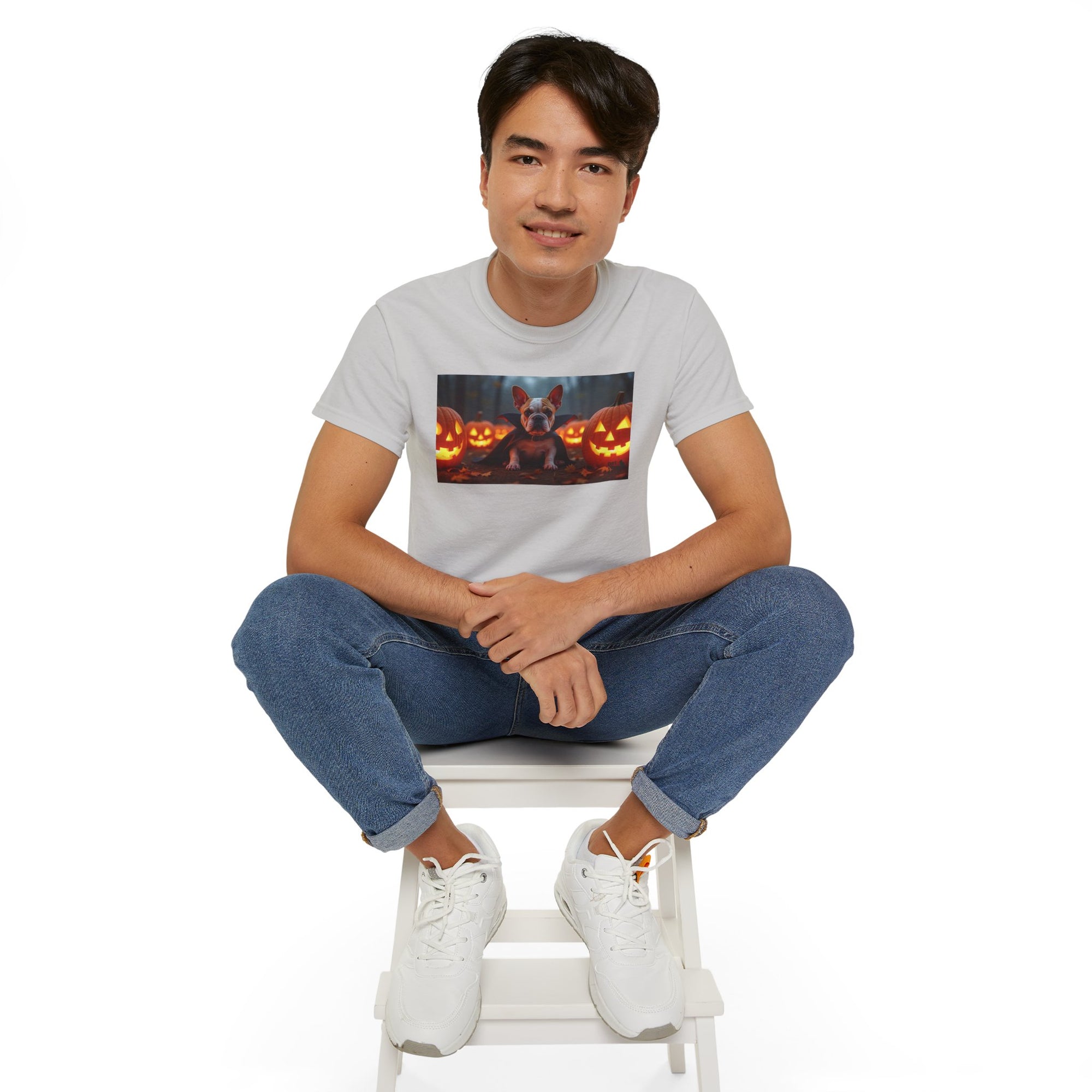 Halloween Dog Graphic Tee, Pumpkin Shirt, Fall Apparel, Casual Wear for Pet Lovers, Unisex Halloween T-Shirt