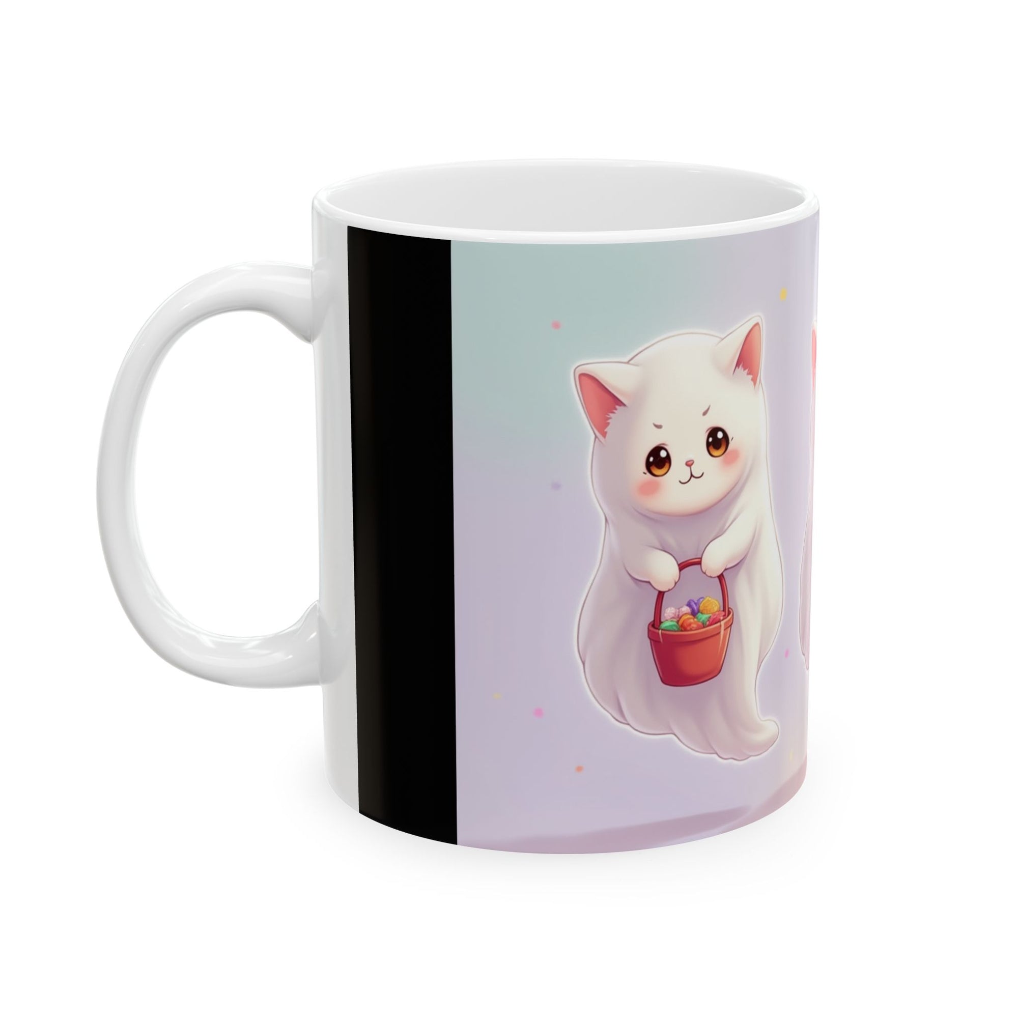 Adorable Ghost Cat Ceramic Mug - Perfect for Halloween, Cozy Vibes, Cat Lovers, Cute Gifts, Coffee/Tea Mug