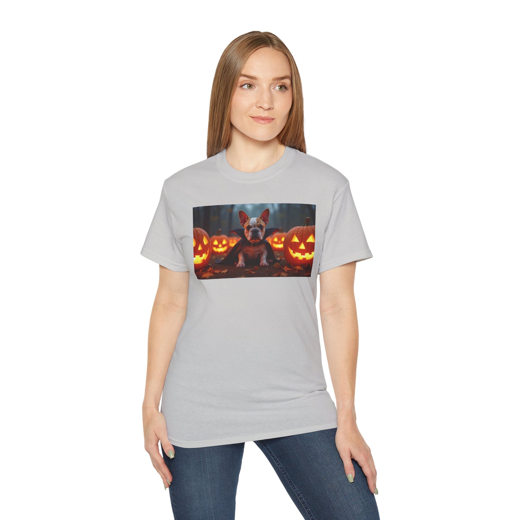 Halloween Dog Graphic Tee, Pumpkin Shirt, Fall Apparel, Casual Wear for Pet Lovers, Unisex Halloween T-Shirt