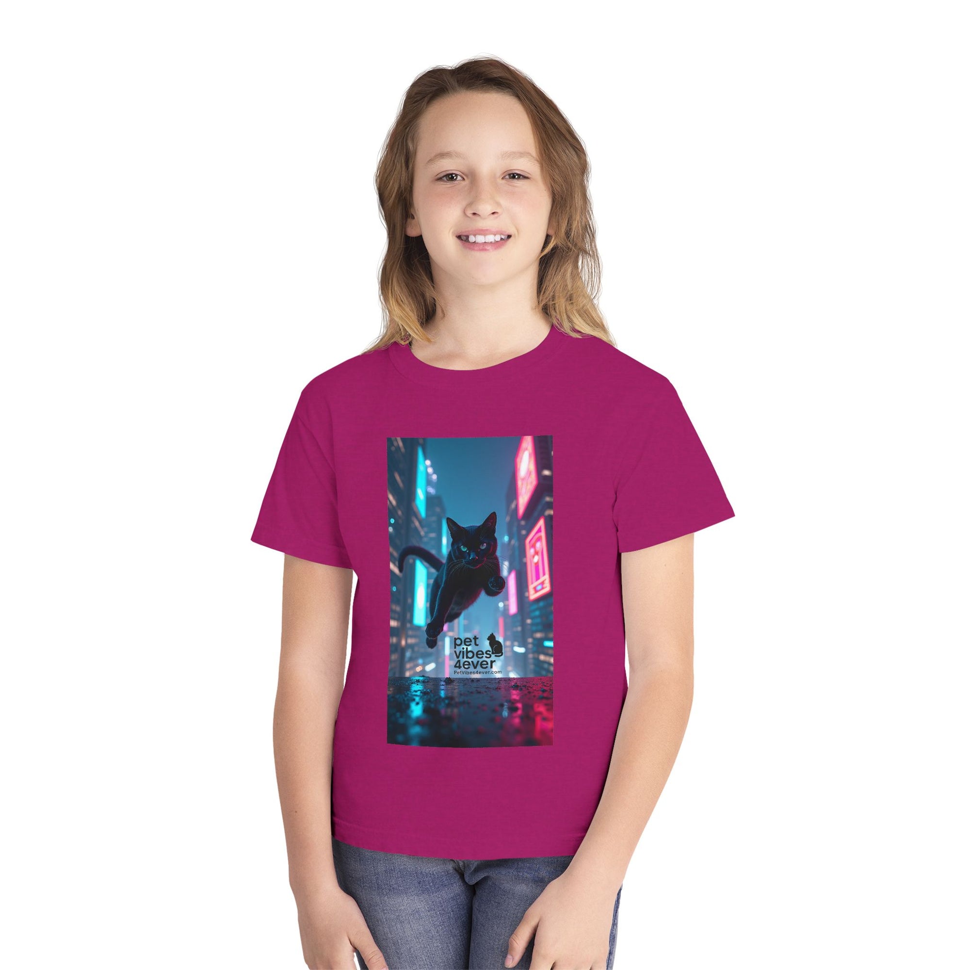 Youth Cat Vibes Tee, Cool Graphic Youth T-Shirt, Stylish Cat Shirt, Perfect for Pet Lovers, Casual Wear, Birthday Gift