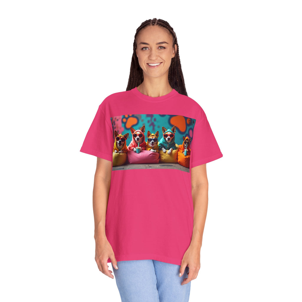 Playful Dog-Themed Unisex Garment-Dyed T-shirt, Pet Lover Gift, Casual Wear, Birthday Party Tee, Colorful Animal Art