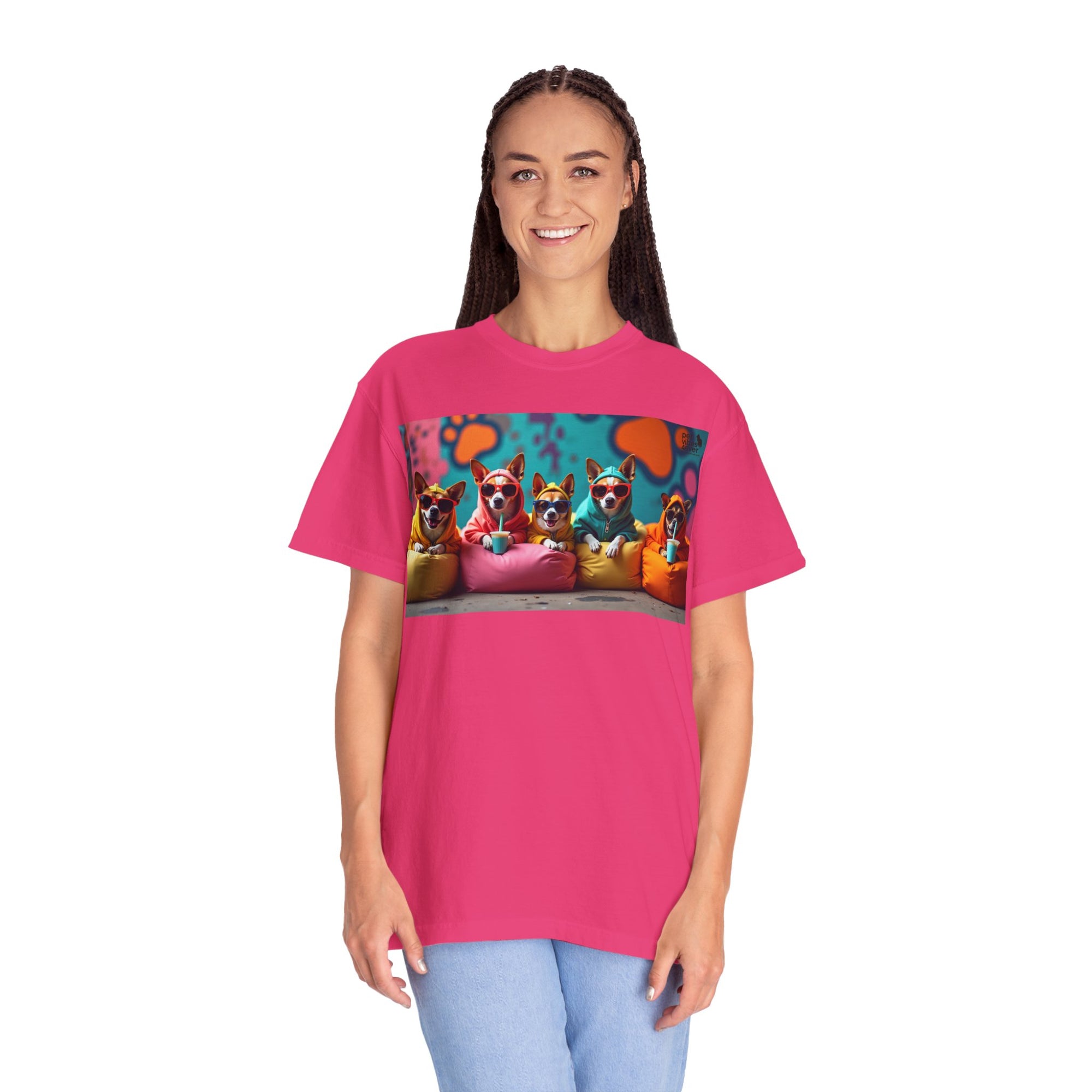 Playful Dog-Themed Unisex Garment-Dyed T-shirt, Pet Lover Gift, Casual Wear, Birthday Party Tee, Colorful Animal Art