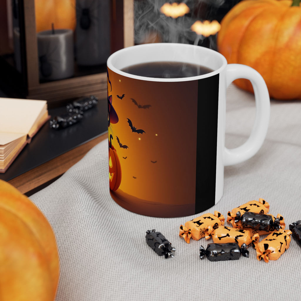 Halloween Cat Mug - Black Cat Pumpkin Coffee Cup, Trick-or-Treat Mug, Fall Home Decor, Spooky Gift, Cat Lover's Kitchen