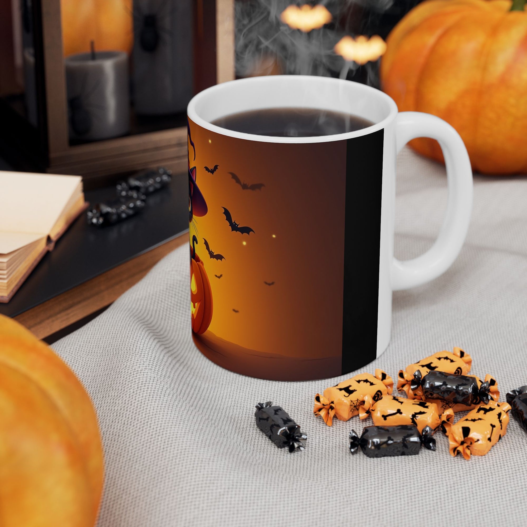 Halloween Cat Mug - Black Cat Pumpkin Coffee Cup, Trick-or-Treat Mug, Fall Home Decor, Spooky Gift, Cat Lover's Kitchen