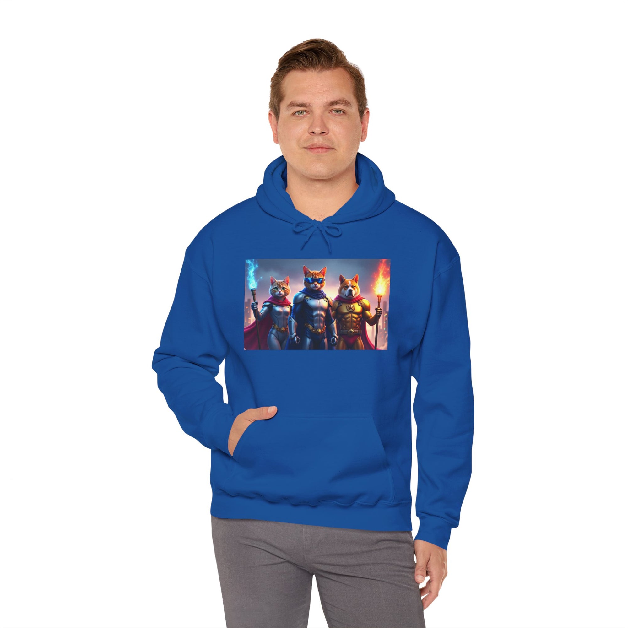 Epic Feline Warriors Hoodie | Unisex Heavy Blend™ Hooded Sweatshirt | Cosplay, Gift, Cat Lover, Graphic Tee, Casual Wear