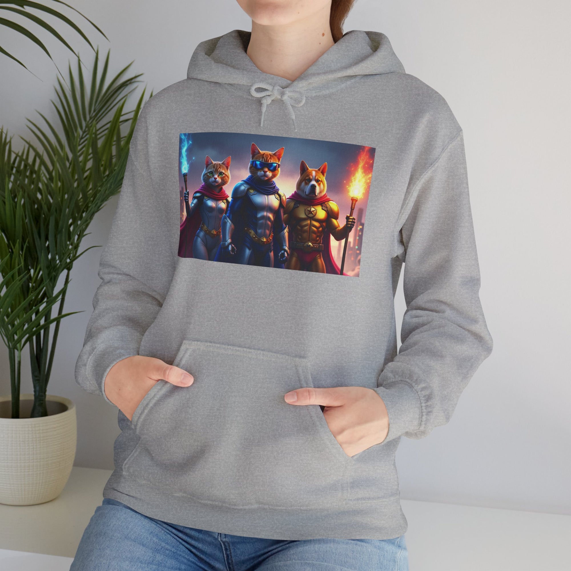 Epic Feline Warriors Hoodie | Unisex Heavy Blend™ Hooded Sweatshirt | Cosplay, Gift, Cat Lover, Graphic Tee, Casual Wear