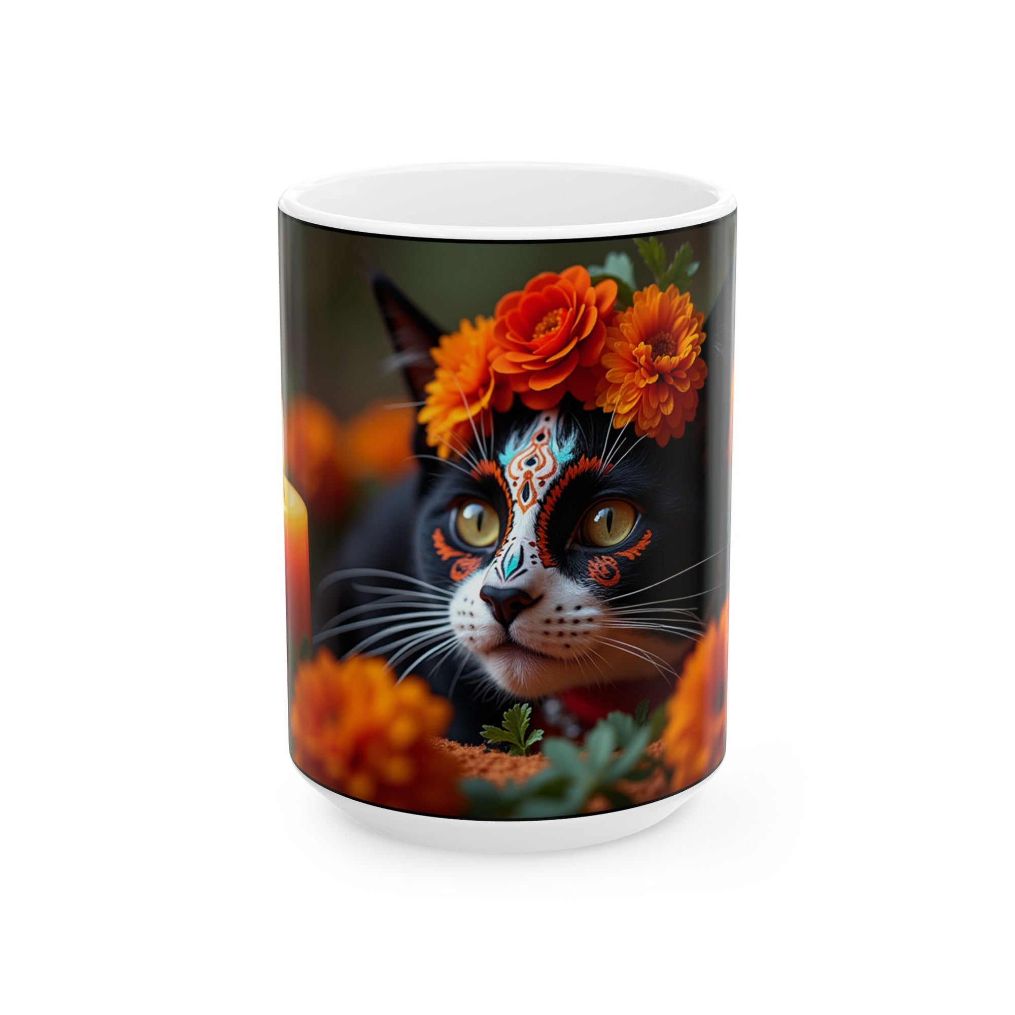 Cat Floral Ceramic Mug, Cute Cat Mug, Gift for Cat Lovers, Coffee Mug, Animal Lover's Gift