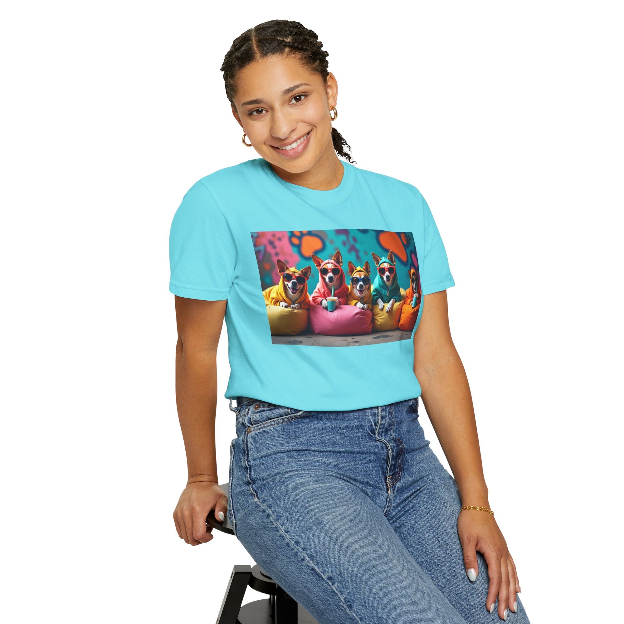 Playful Dog-Themed Unisex Garment-Dyed T-shirt, Pet Lover Gift, Casual Wear, Birthday Party Tee, Colorful Animal Art