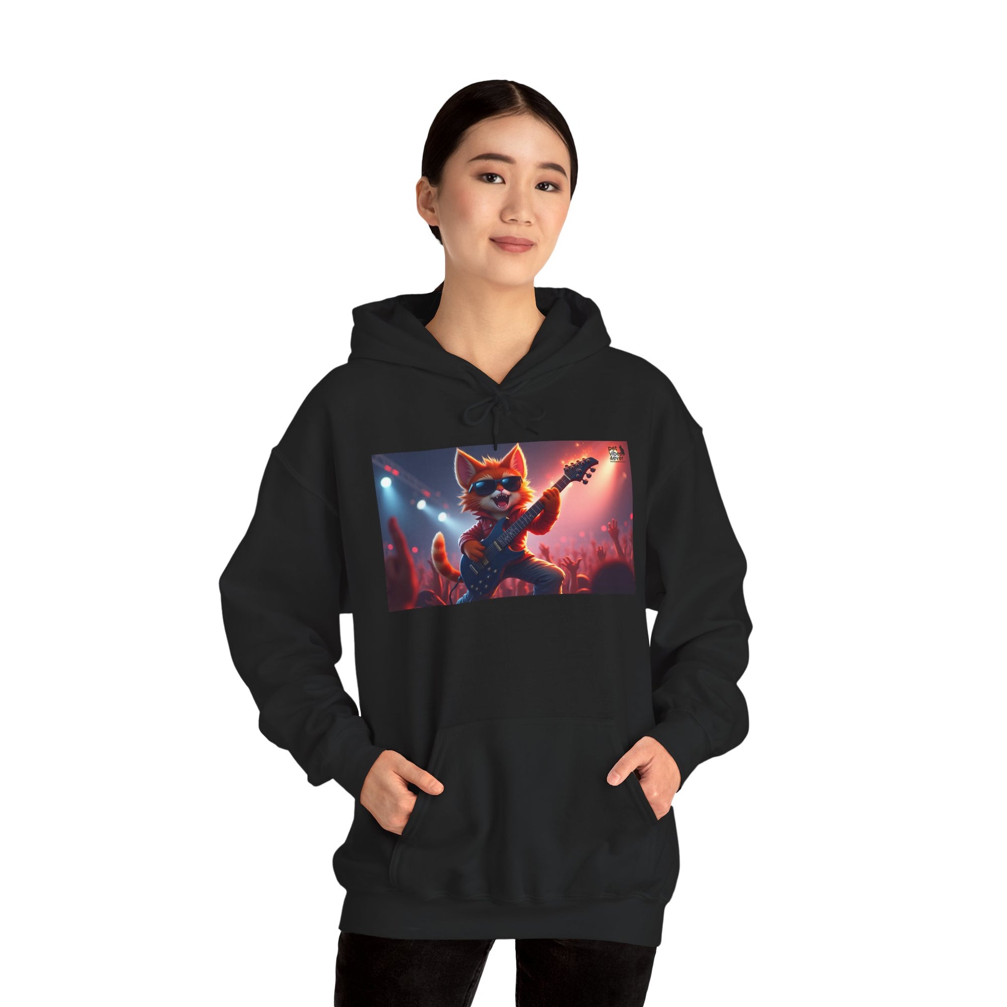 Funky Cat Hoodie - Unisex Heavy Blend Sweatshirt, Cool Graphic Hoodie, Perfect Gift for Cat Lovers, Concert Apparel, Cozy Style