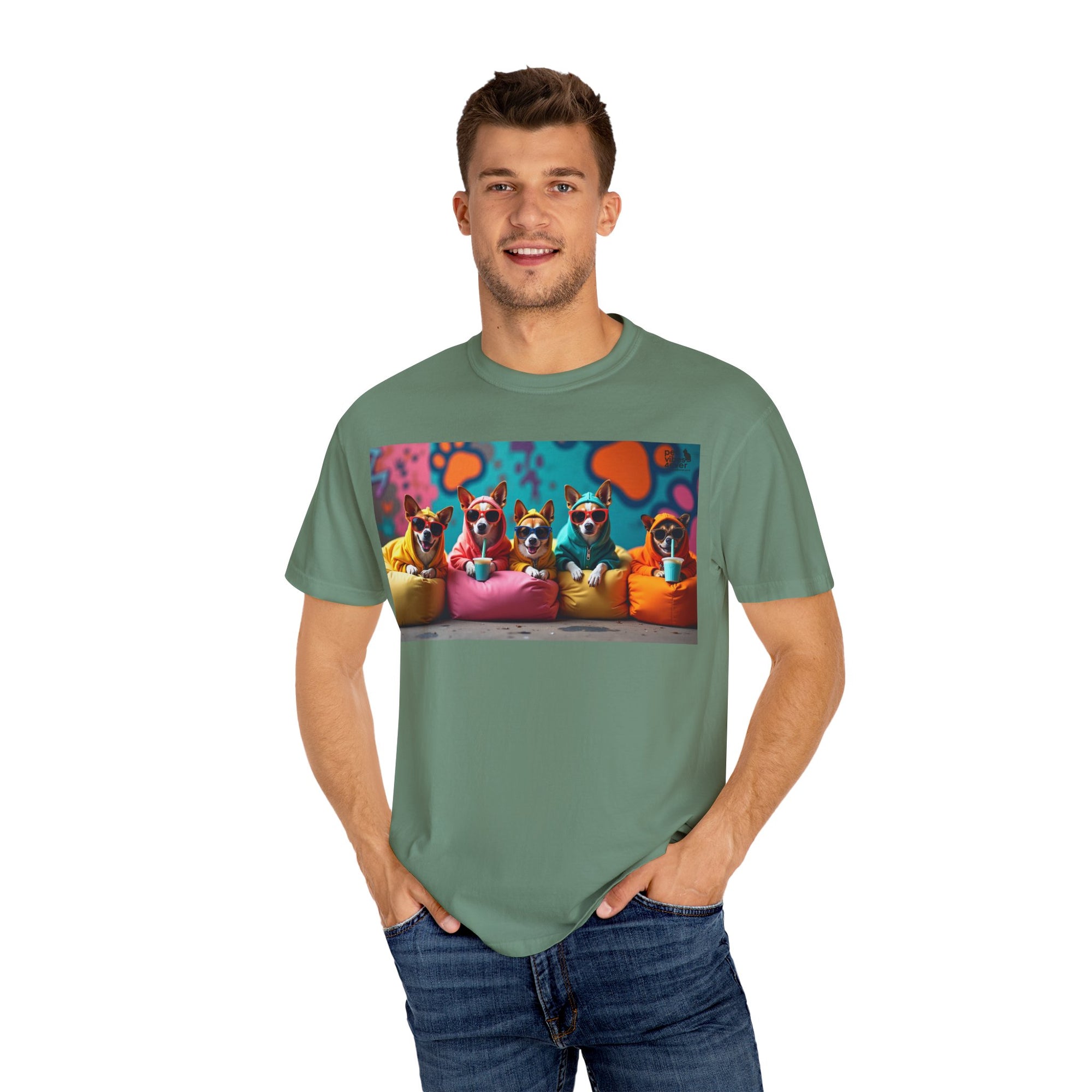 Playful Dog-Themed Unisex Garment-Dyed T-shirt, Pet Lover Gift, Casual Wear, Birthday Party Tee, Colorful Animal Art