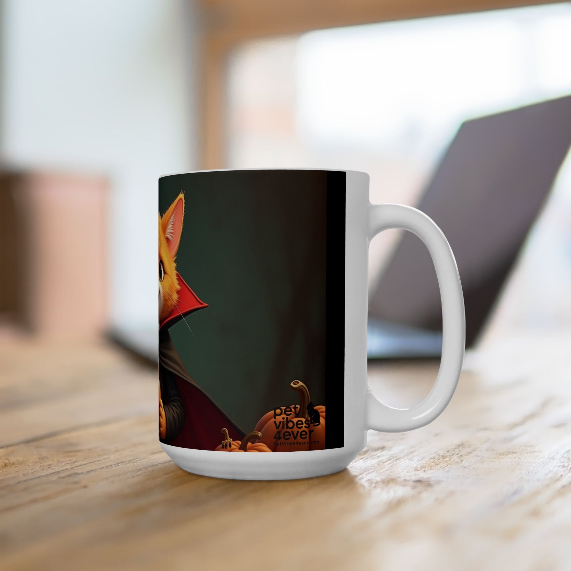 Spooky Cat Ceramic Mug - Halloween Coffee Cup for Cat Lovers, Cute Gift, Pumpkin Design, 11oz & 15oz