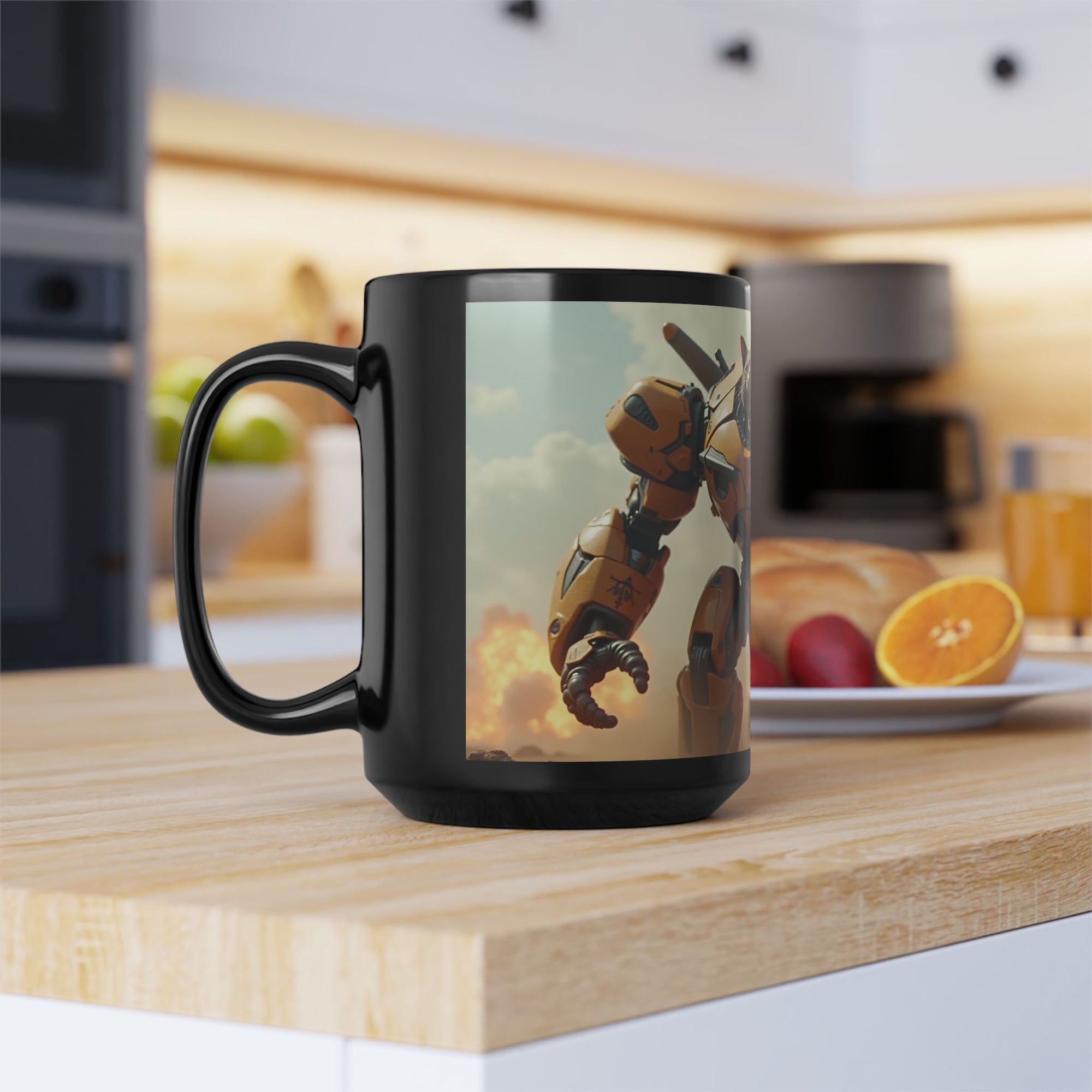 Robot-Inspired Black Mug, 15oz | Unique Gift for Gamers, Pet Lovers, Home Decor, Coffee Lovers, Fun Kitchenware