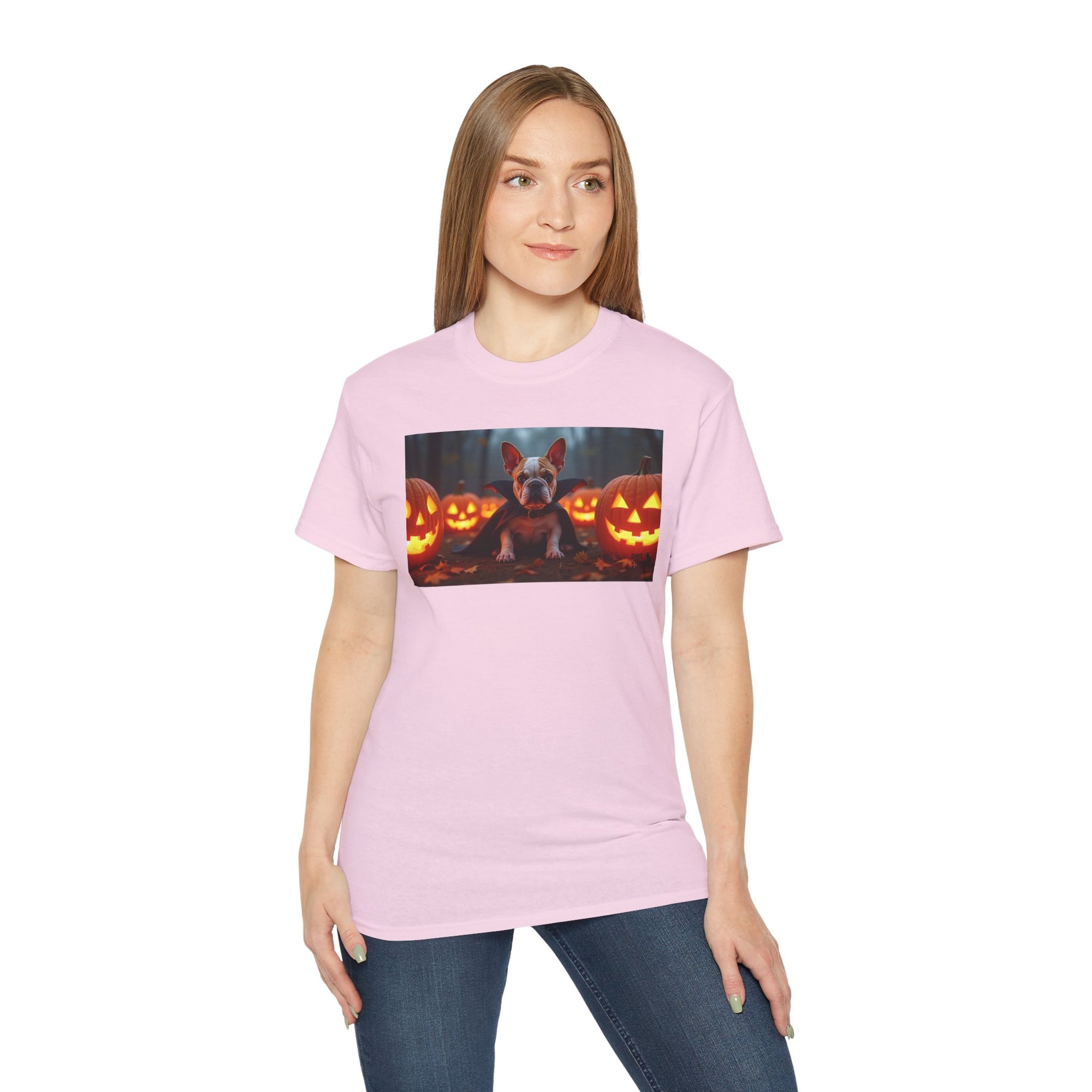 Halloween Dog Graphic Tee, Pumpkin Shirt, Fall Apparel, Casual Wear for Pet Lovers, Unisex Halloween T-Shirt