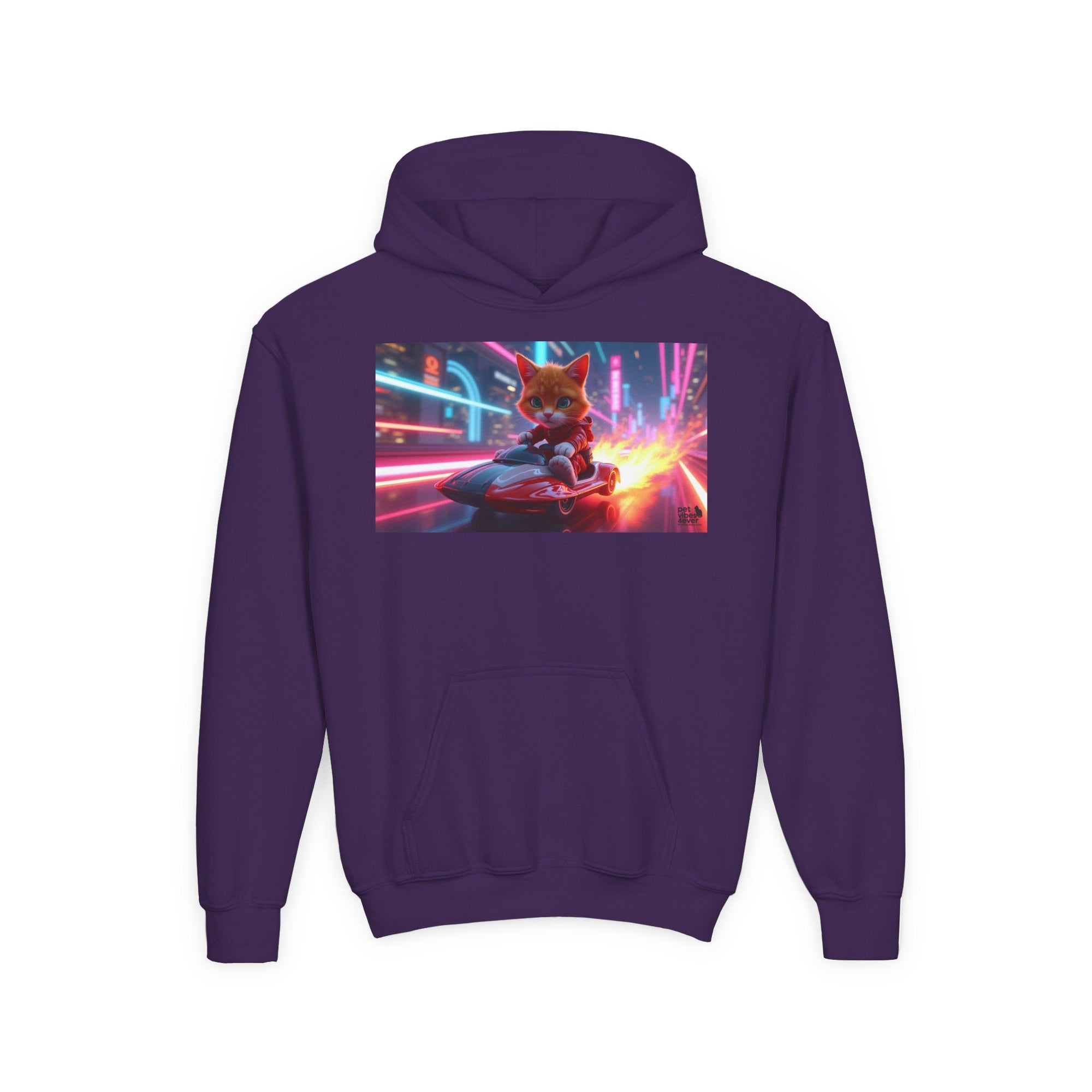 Youth Heavy Blend Hooded Sweatshirt with Cool Cat Design, Perfect for Comics Lovers, Gaming Gear, Birthday Gifts, Casual Wear, Holidays
