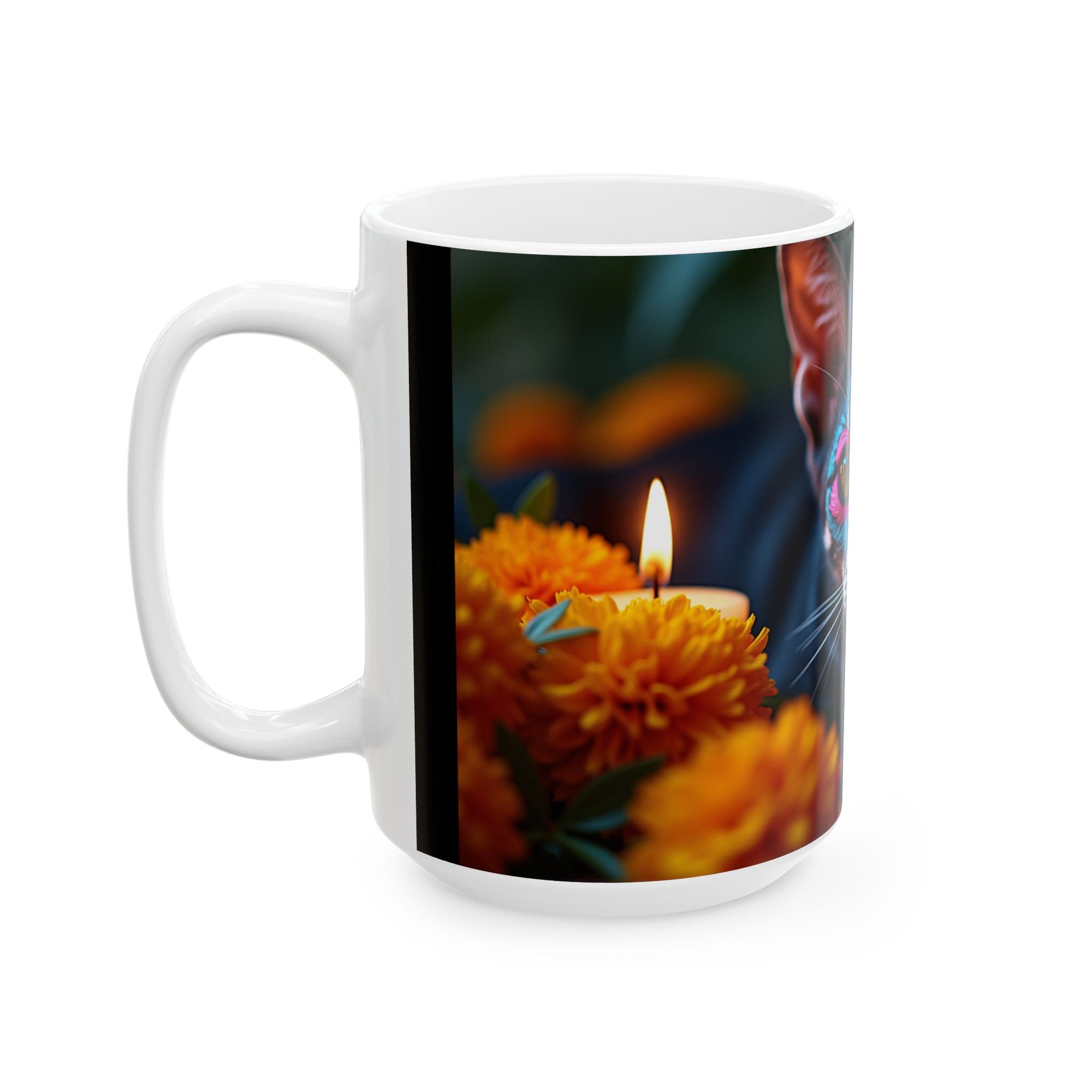 Colorful Cat Ceramic Mug | Cat Lover Gift, Unique Art Mug, Coffee Cup, Floral Design, Trendy Kitchen Decor
