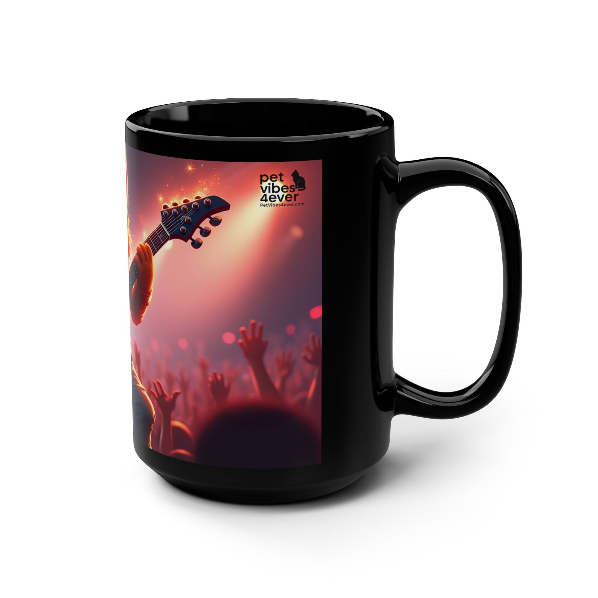 Rocking Cat Mug, 15oz Coffee Cup, Fun Gift for Pet Lovers, Music Enthusiasts, Great for Birthdays and Celebrations, Humor