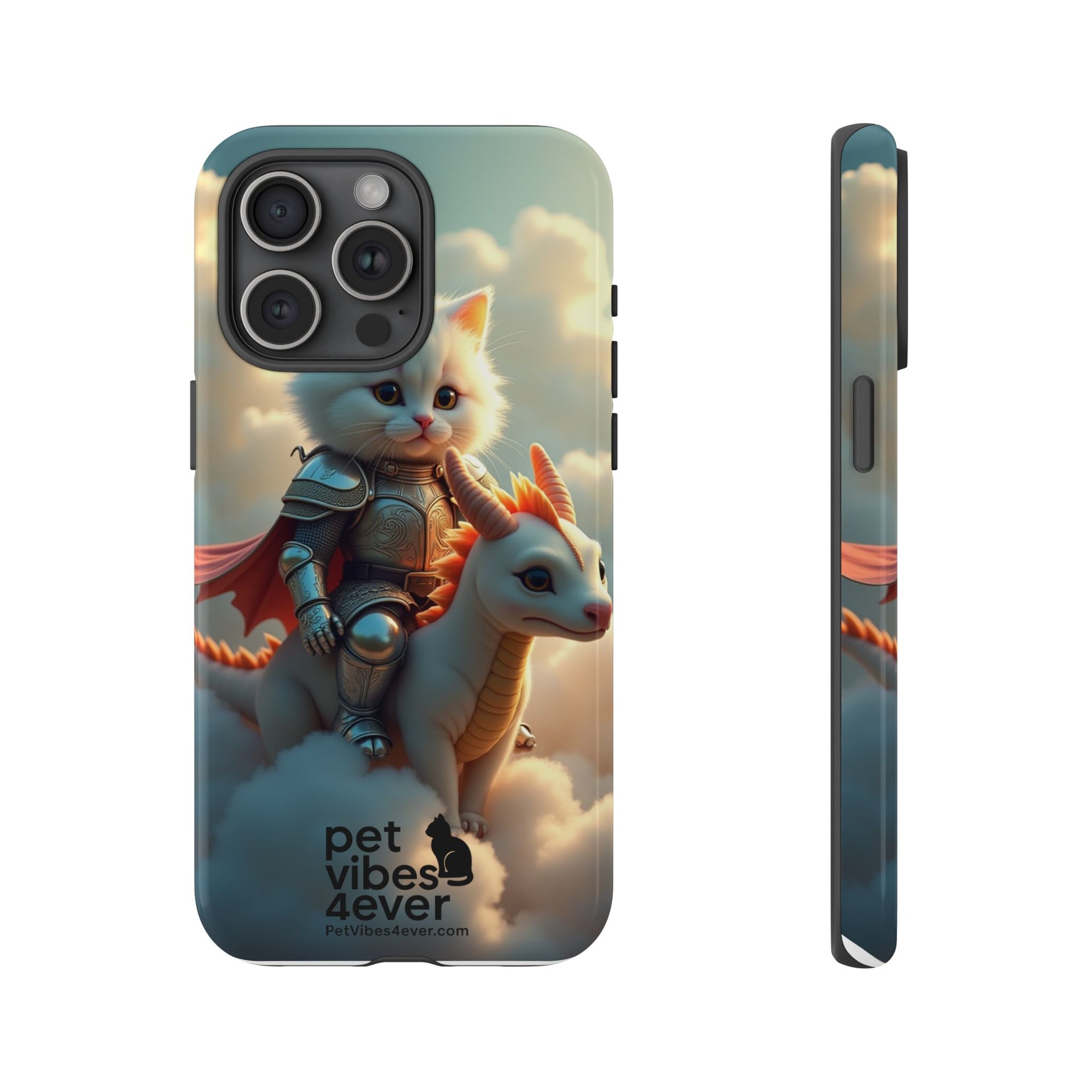 Pet Vibes Phone Case, Cute Cat and Dragon Design, Tough Phone Cover, Gift for Animal Lovers, Unique Pet Themed Accessory