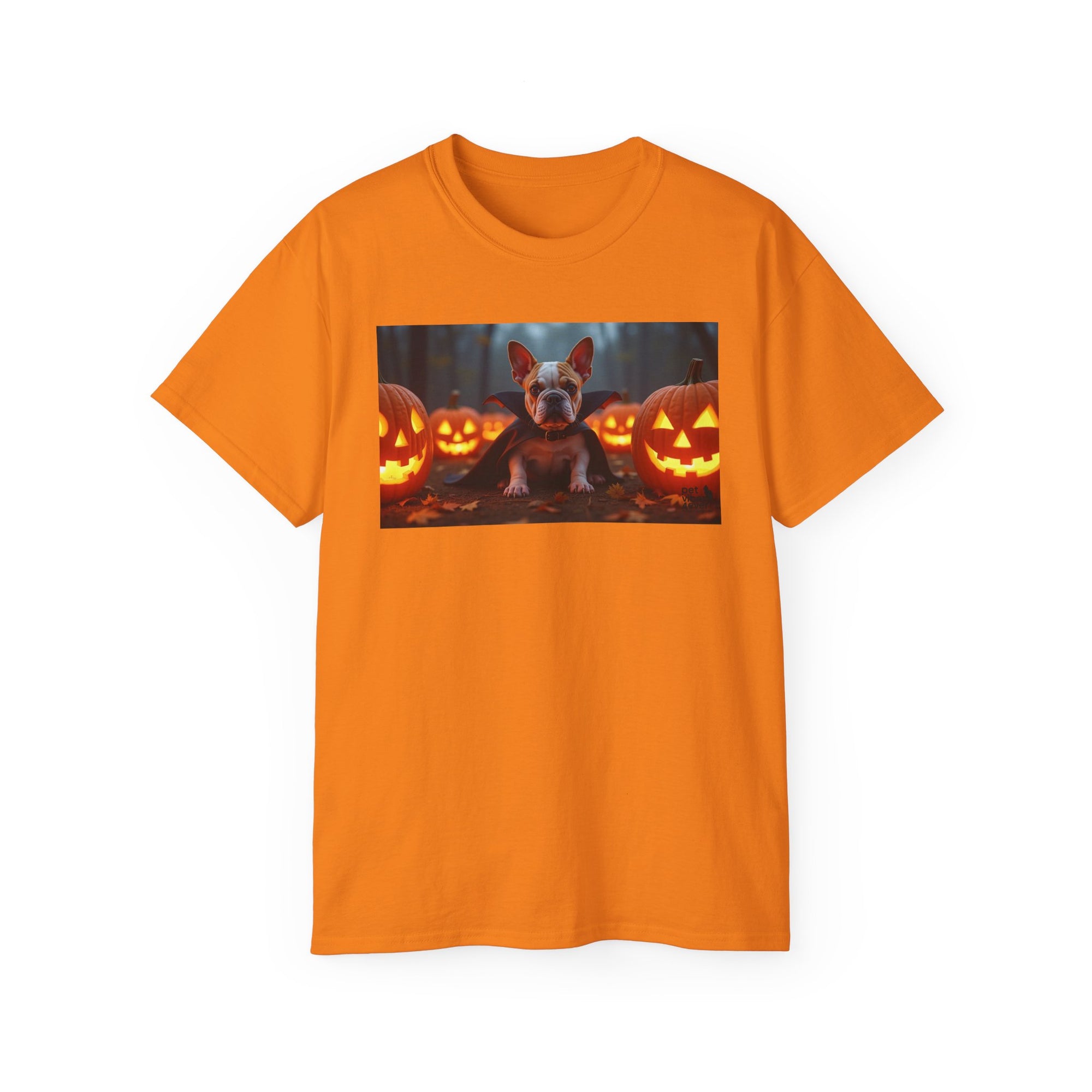 Halloween Dog Graphic Tee, Pumpkin Shirt, Fall Apparel, Casual Wear for Pet Lovers, Unisex Halloween T-Shirt