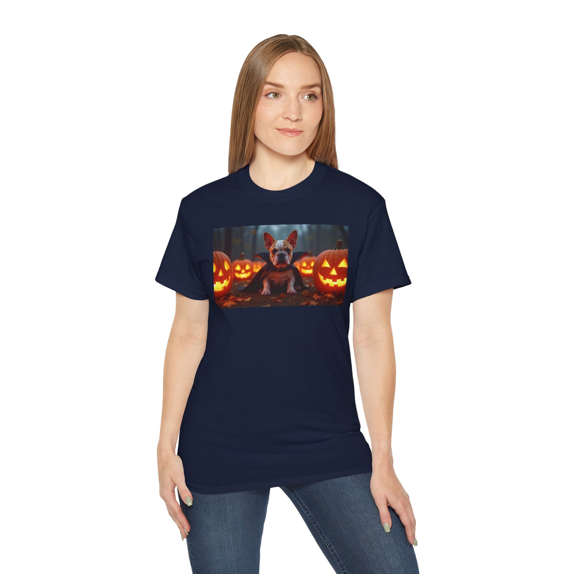 Halloween Dog Graphic Tee, Pumpkin Shirt, Fall Apparel, Casual Wear for Pet Lovers, Unisex Halloween T-Shirt