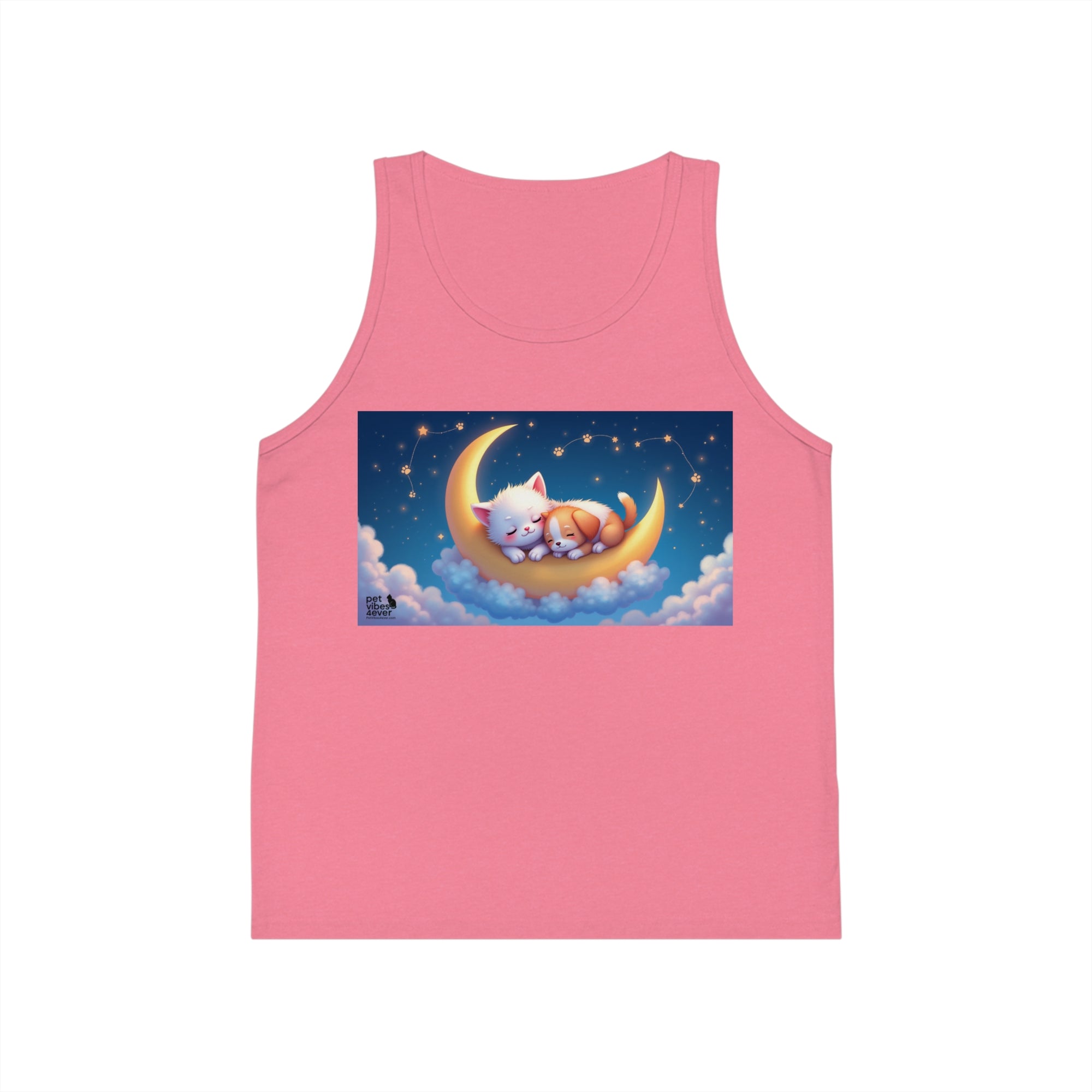 Dreamy Cat Moon Kids Tank Top, Cute Summer Top, Gift for Girls, Sleepover Outfit, Pajama Party Tee, Cat Lovers Clothing