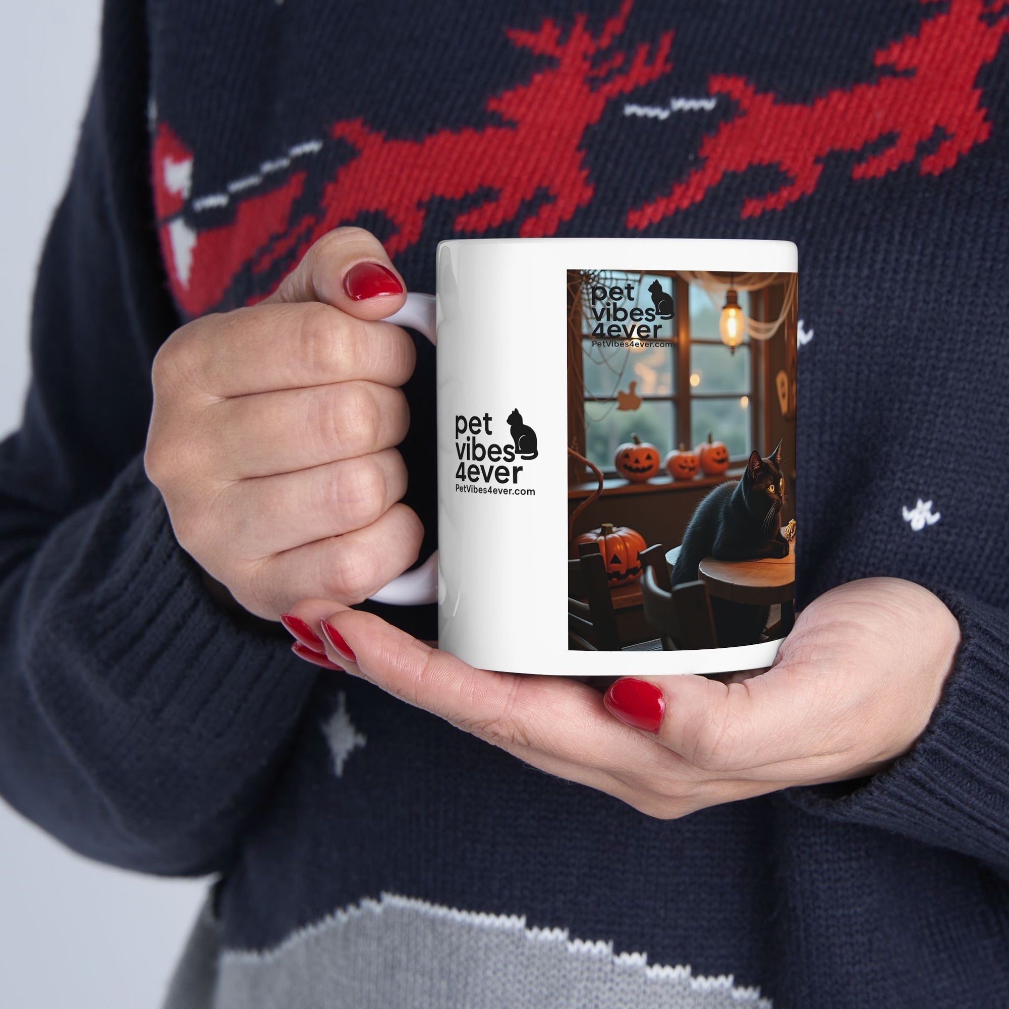 Whimsical Skeleton Cat Mug: Cozy Coffee Cup, Halloween Decor, Gift for Cat Lovers, Unique Kitchenware
