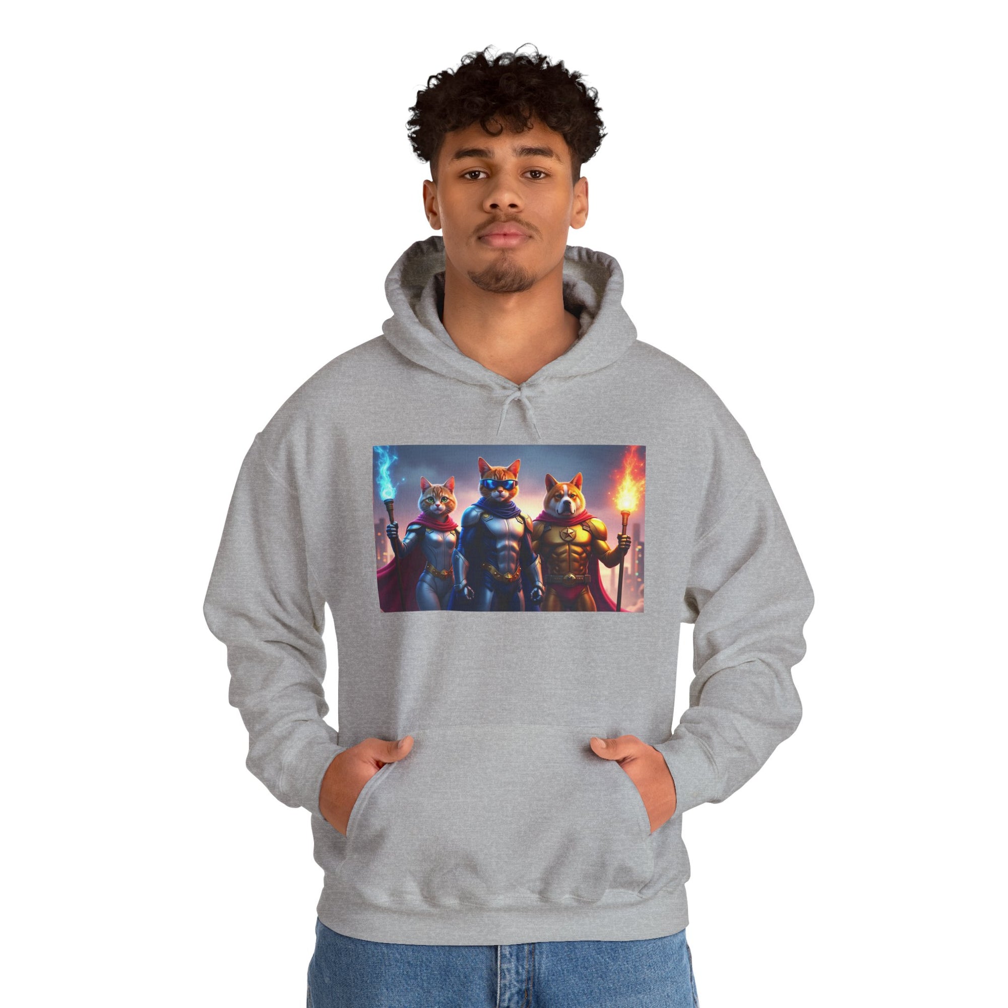 Epic Feline Warriors Hoodie | Unisex Heavy Blend™ Hooded Sweatshirt | Cosplay, Gift, Cat Lover, Graphic Tee, Casual Wear