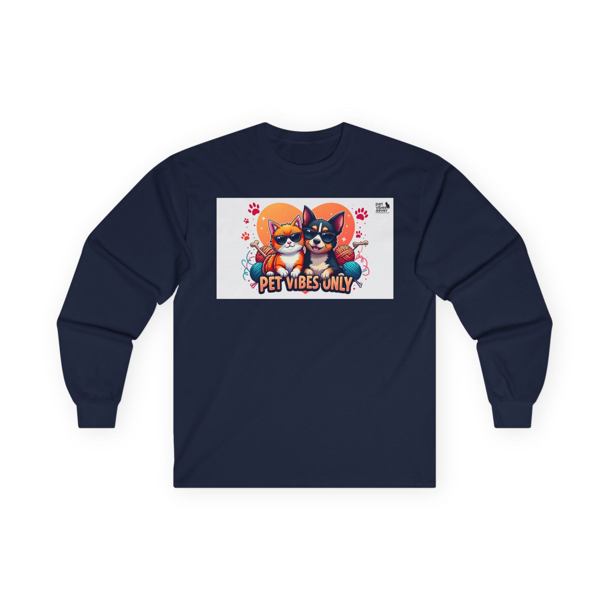 Cute Pet Vibes Long Sleeve Tee, Animal Lover Gift, Cat and Dog Tee, Fun Casual Wear, Perfect for Pet Owners
